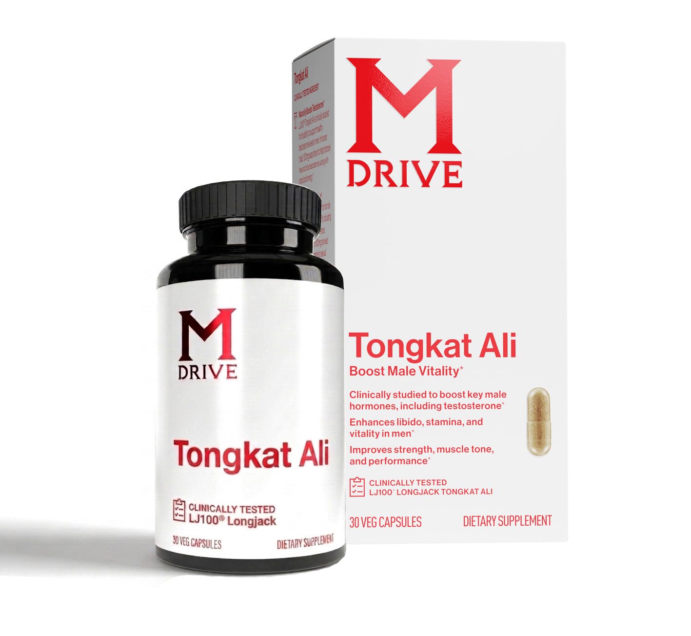 Mdrive Tongkat Ali 100mg Root Extract LJ100 Longjack Clinically Proven Eurycoma Longifolia Supplement for Men's Health Capsule, 30 Count