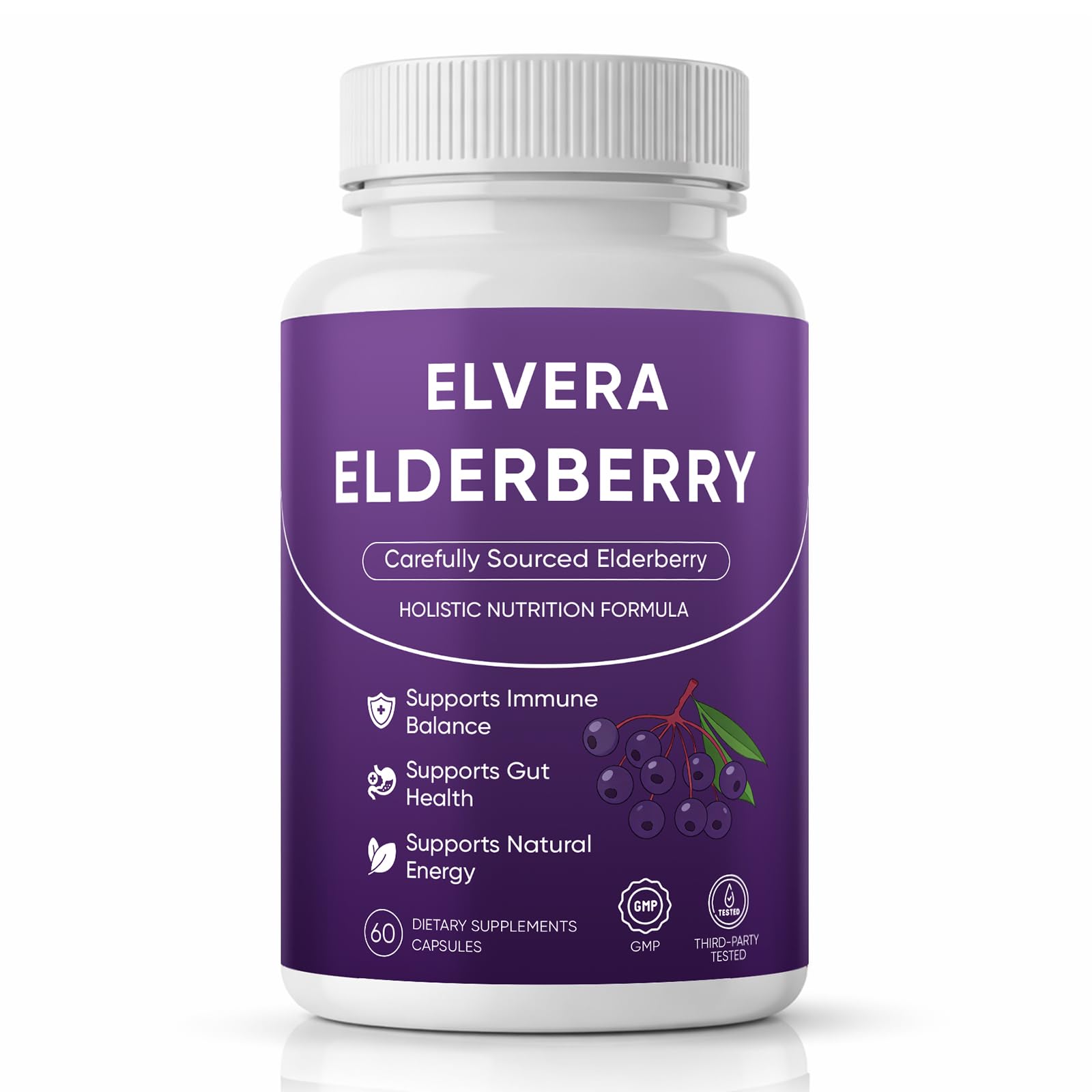 Awjsde Elvera Elderberry Gut Support Complex with Zinc & Vitamin C Soft Capsules, 60 Capsules