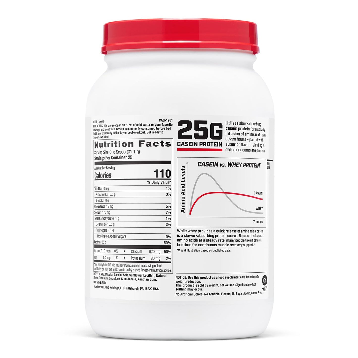 GNC Pro Performance 100% Casein Protein Powder, Vanilla Cream, 28 Servings