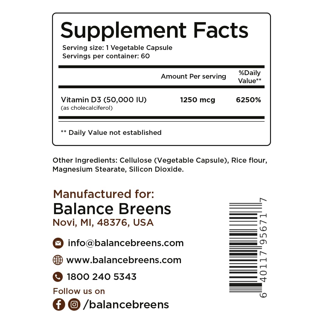 Balancebreens Vitamin D3 50,000 IU Capsules 120 Count