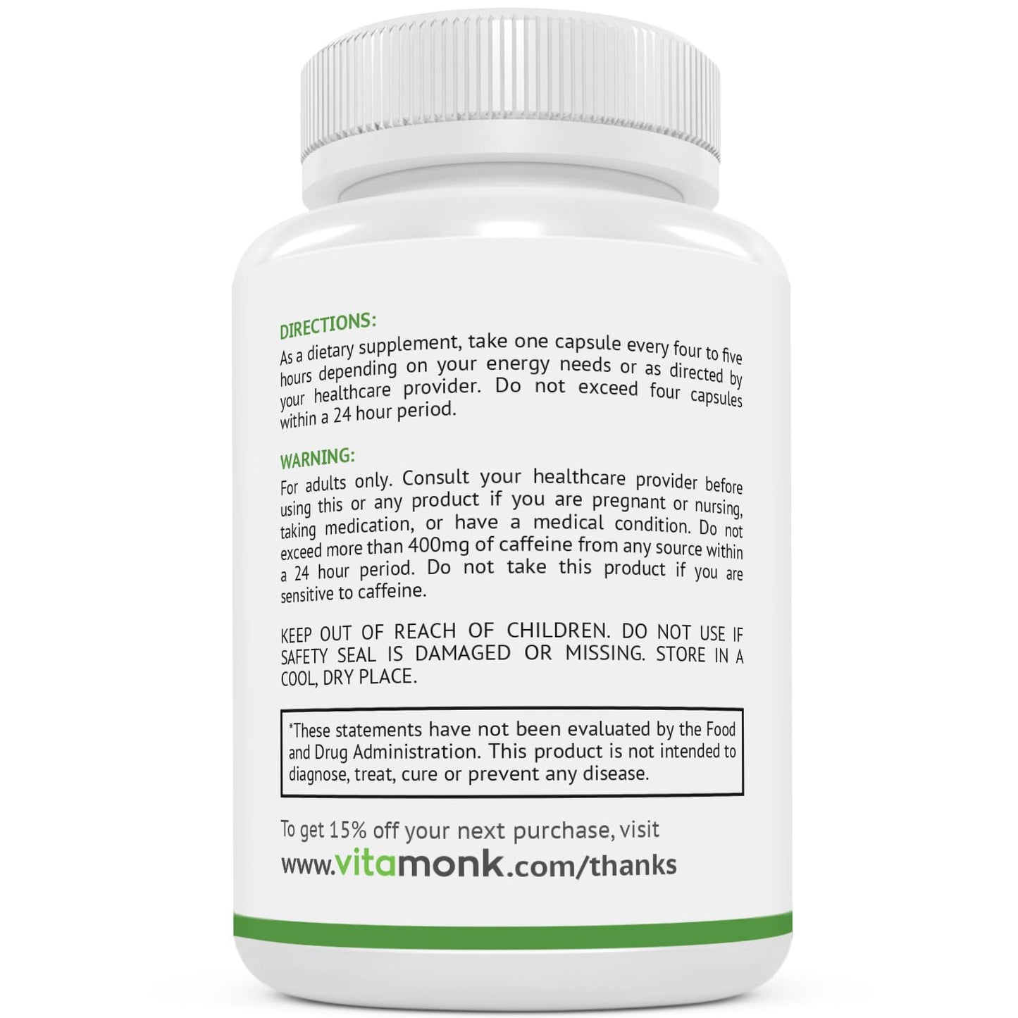 VitaMonk Low Dose Caffeine L-Theanine, 60 Capsules