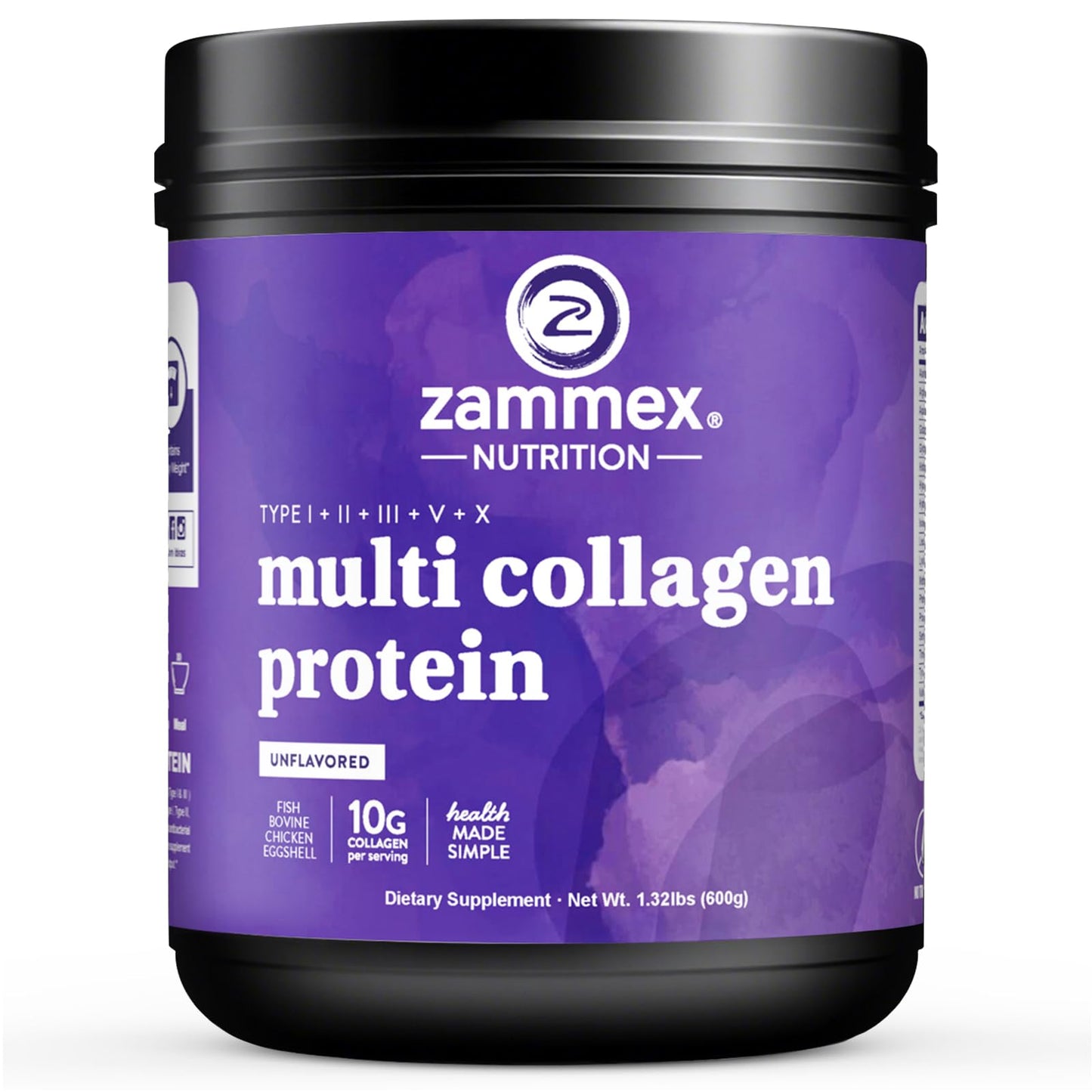 Zammex Multi Collagen Protein Powder, 5 Types of Hydrolyzed Collagen Peptides, Premium Grass-Fed Beef, Chicken, Wild Fish, Eggshell, Keto & Paleo Friendly, Unflavored, 21