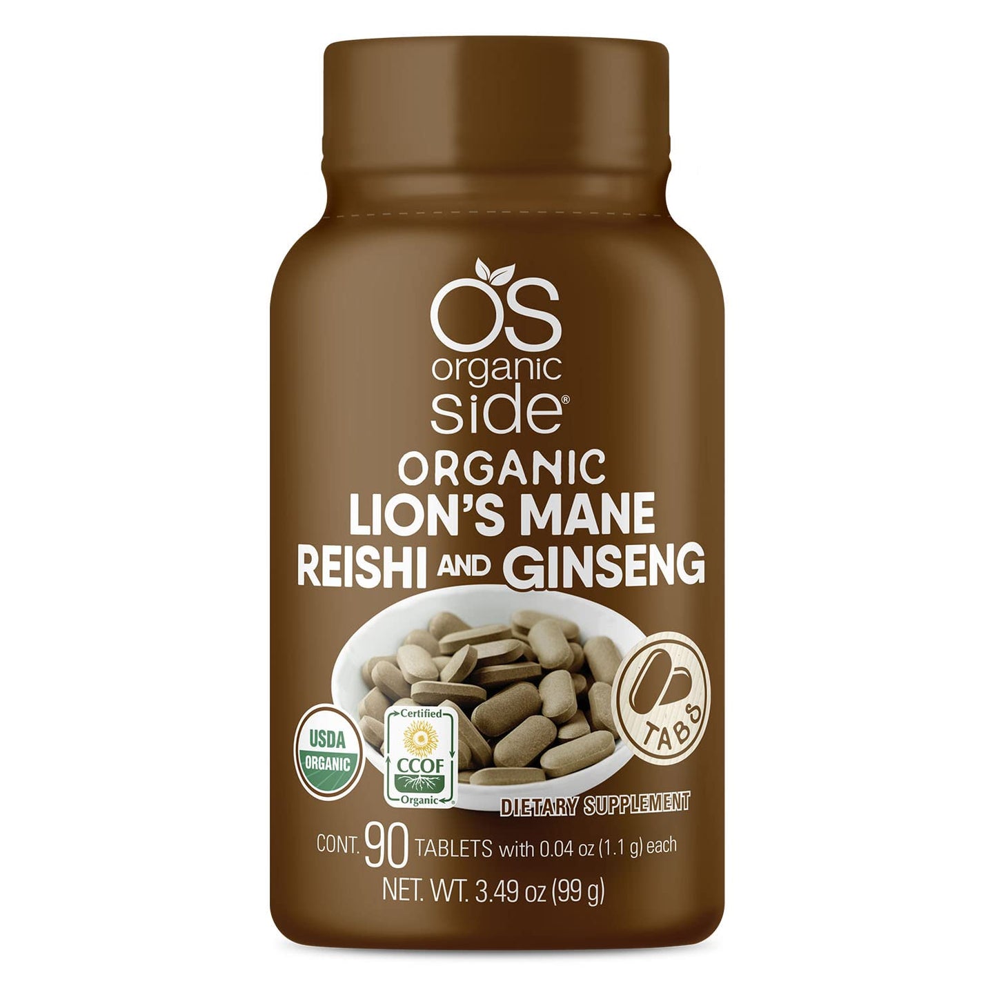 OS Organic Side Lions Mane, Reishi, & Ginseng Tablets 90 Tablets