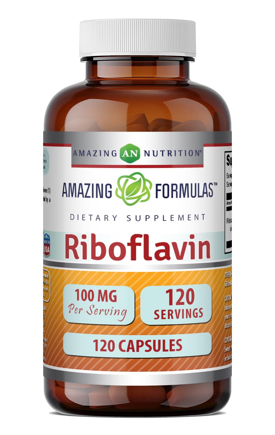 Amazing Nutrition Riboflavin (Vitamin B2) Supplement Capsules 120