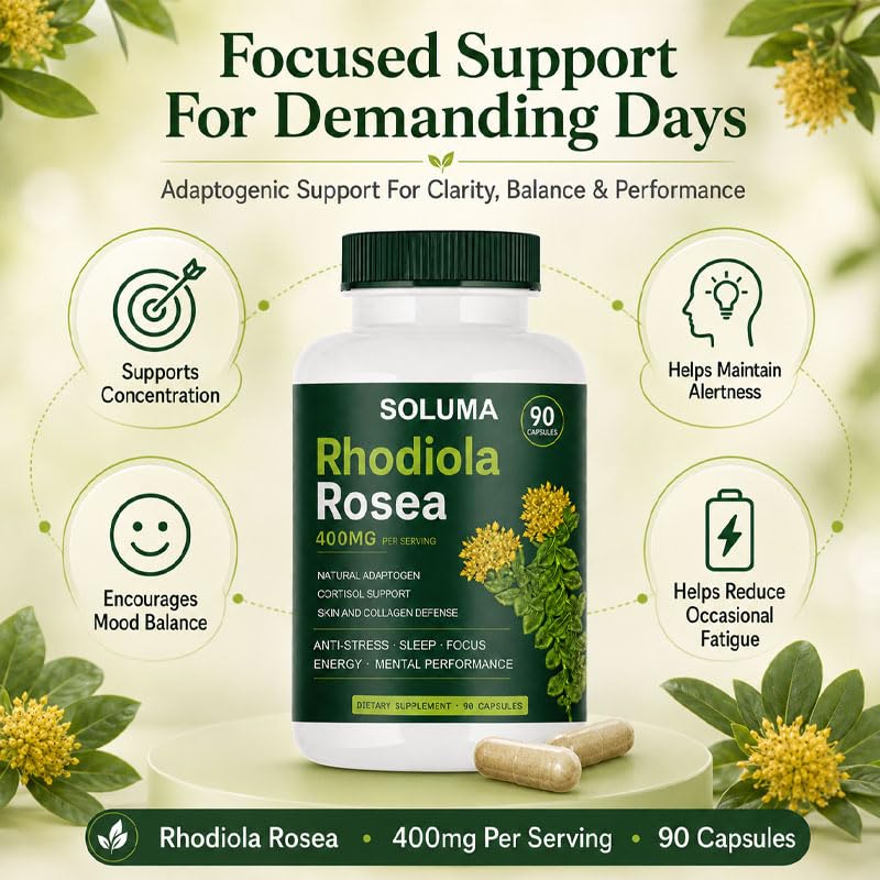 Soluma Rhodiola Rosea Energy, Stress & Mental Focus Support Capsule 1 Count