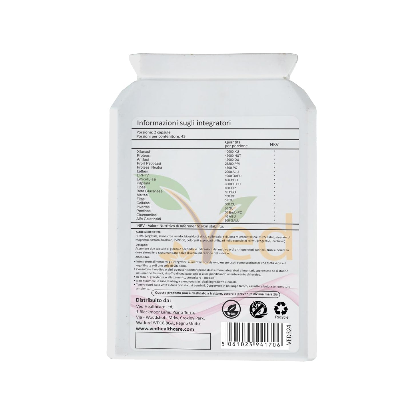 Ved Digestive Enzymes, Comprehensive Food Intolerance Complex Capsules 90 Count
