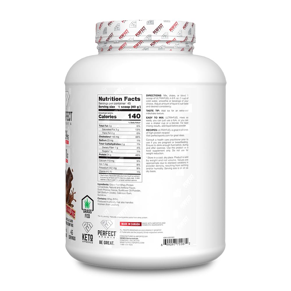 PERFECT SPORTS Ultra Fuel 100% Grass-Fed Whey Protein Powder, 64 Servings