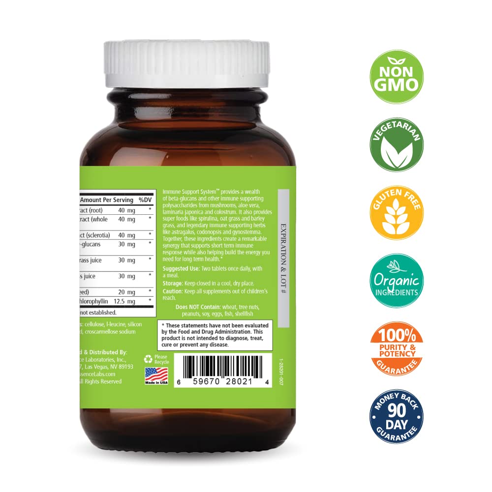 Pure Essence Labs Immune Cellular Support System with Maitake, Reishi, Shitake Mushroom, Spirulina, Colostrum, Fucoidan and More, 60 Tablets