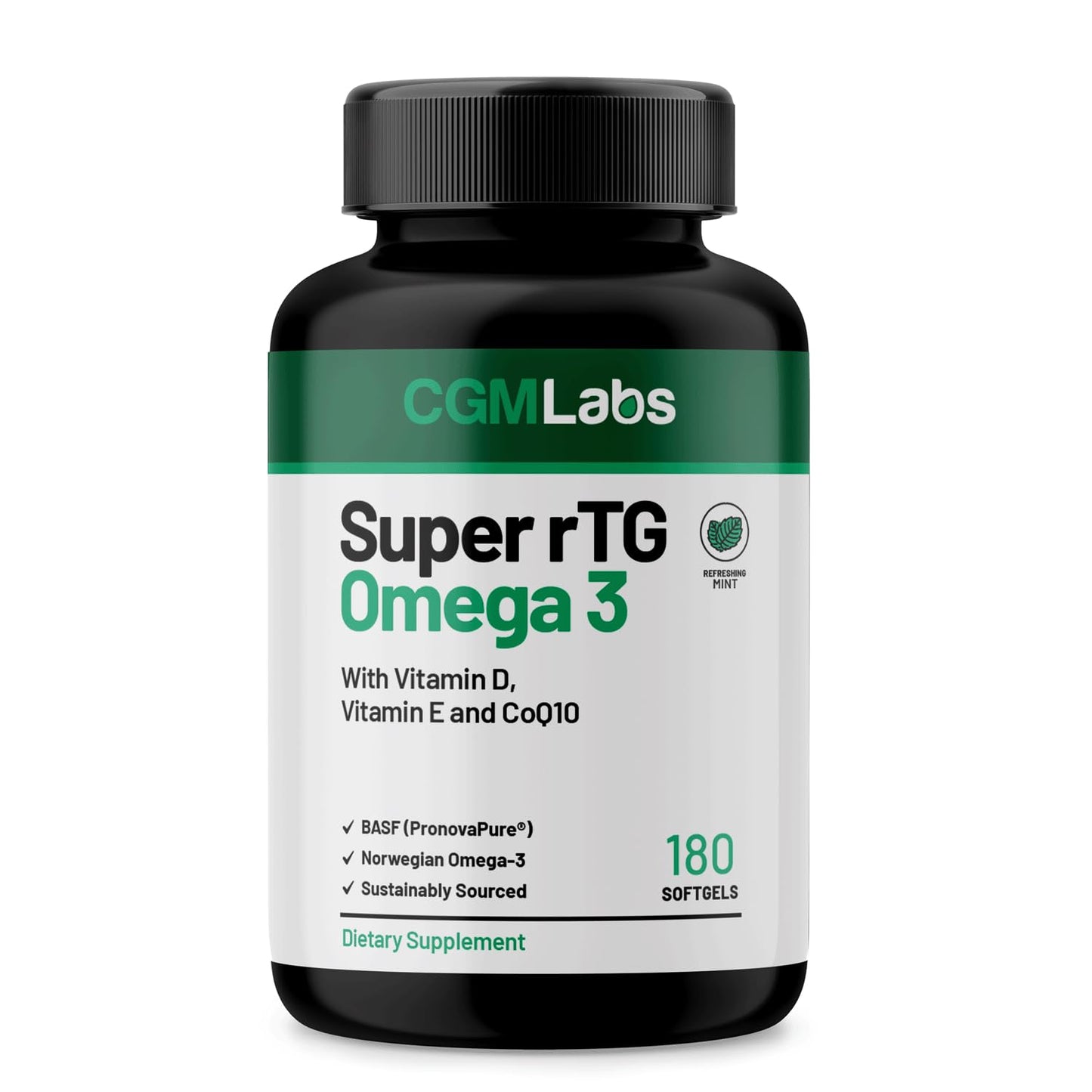 CGMLABS rTG Omega 3 Norwegian Fish Oil with CoQ10 Dietary Supplement Softgels, 180 Count