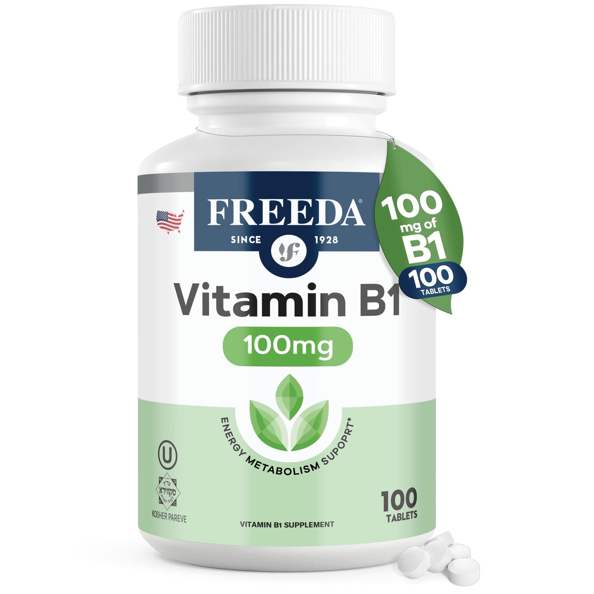 FREEDA Vitamin B1 Thiamine 100 mg Tablet, 100 Count
