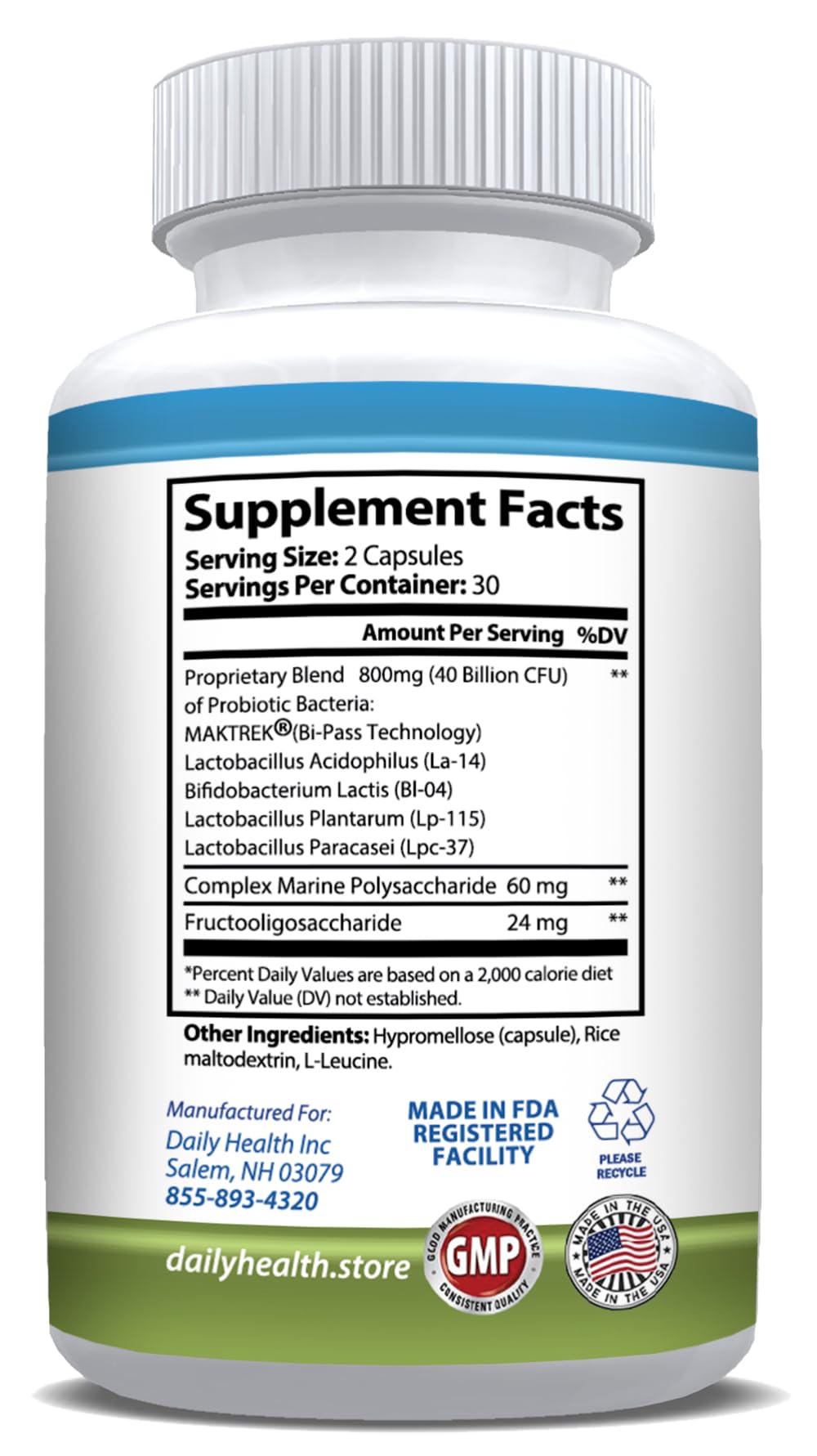 Daily Health Daily Probiotic 40 Billion CFU MakTrek Bi-Pass Technology Digestion Immune Health Veggie Capsules 360