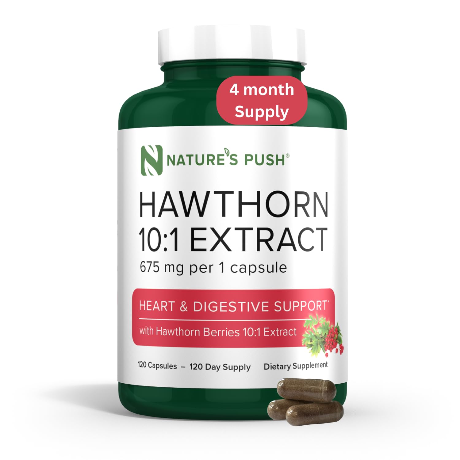 Nature's Push Hawthorn Berry 10:1 Extract 675mg Capsules, 60 Count