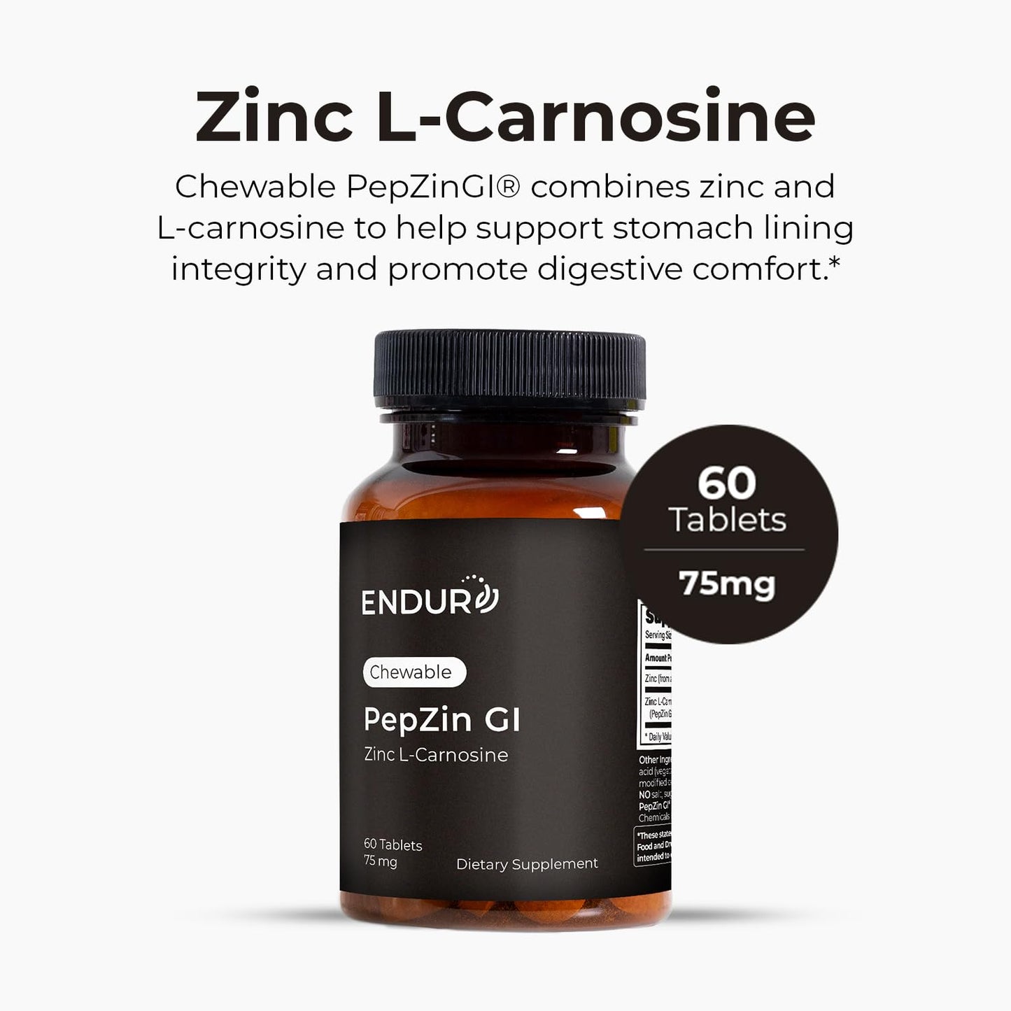 Endurance Products Pep-Zin GI Zinc Carnosine Chewable, PepZinGI® Tablet, 60 Tablets