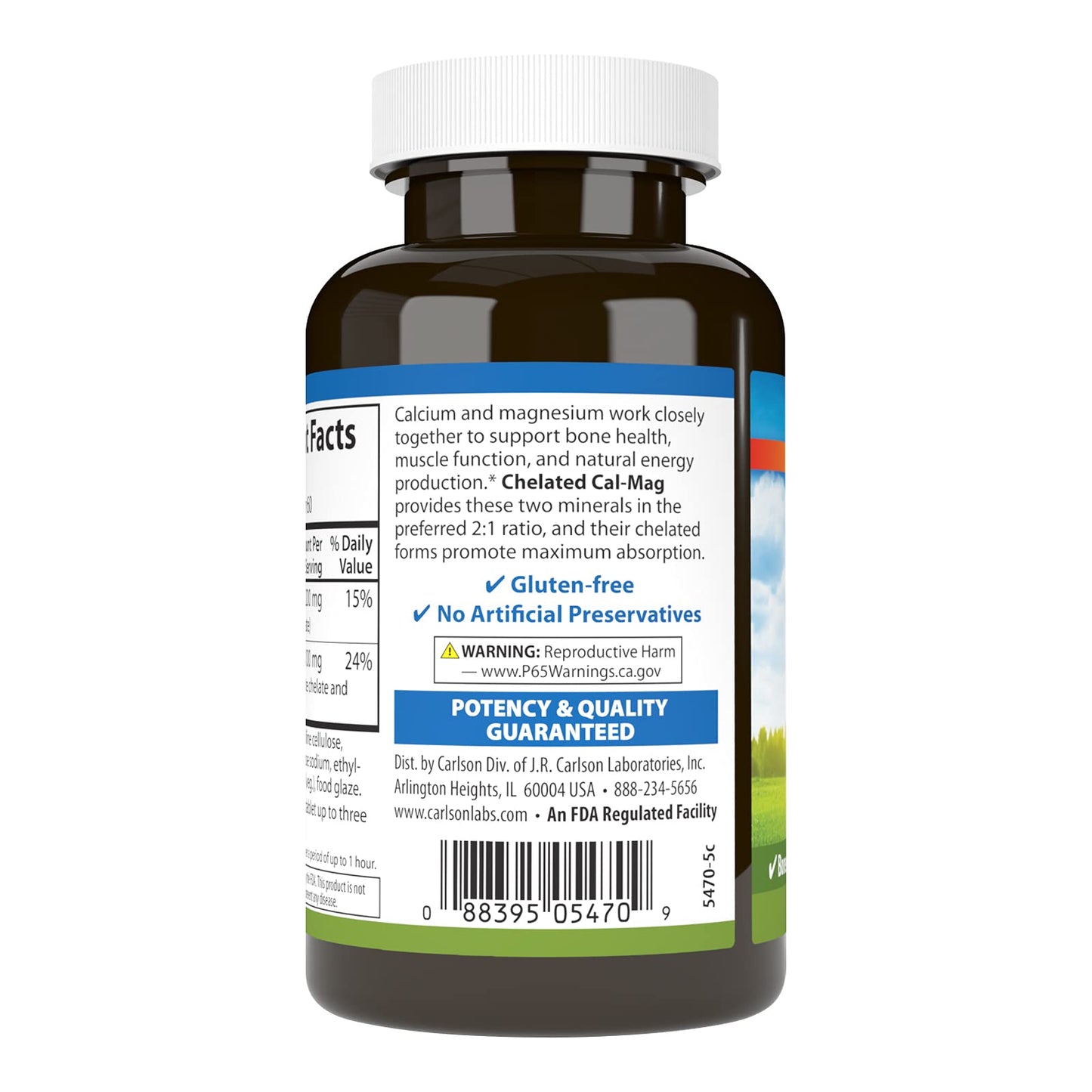 Carlson Chelated Cal-Mag, 2:1 Calcium to Magnesium Ratio, 60 Tablets