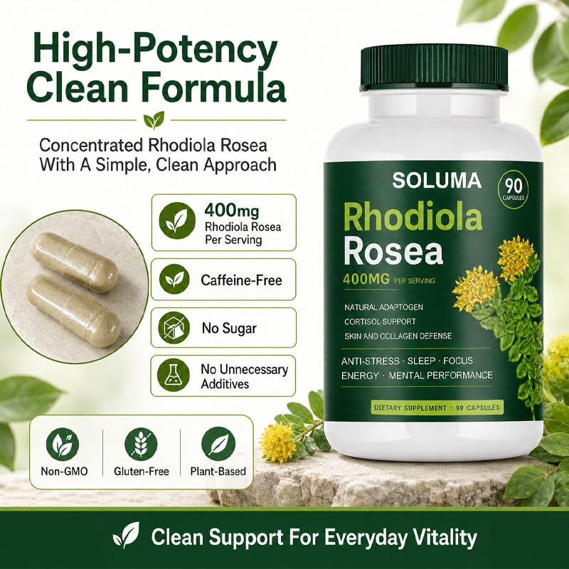 Soluma Rhodiola Rosea Energy, Stress & Mental Focus Support Capsule 1 Count