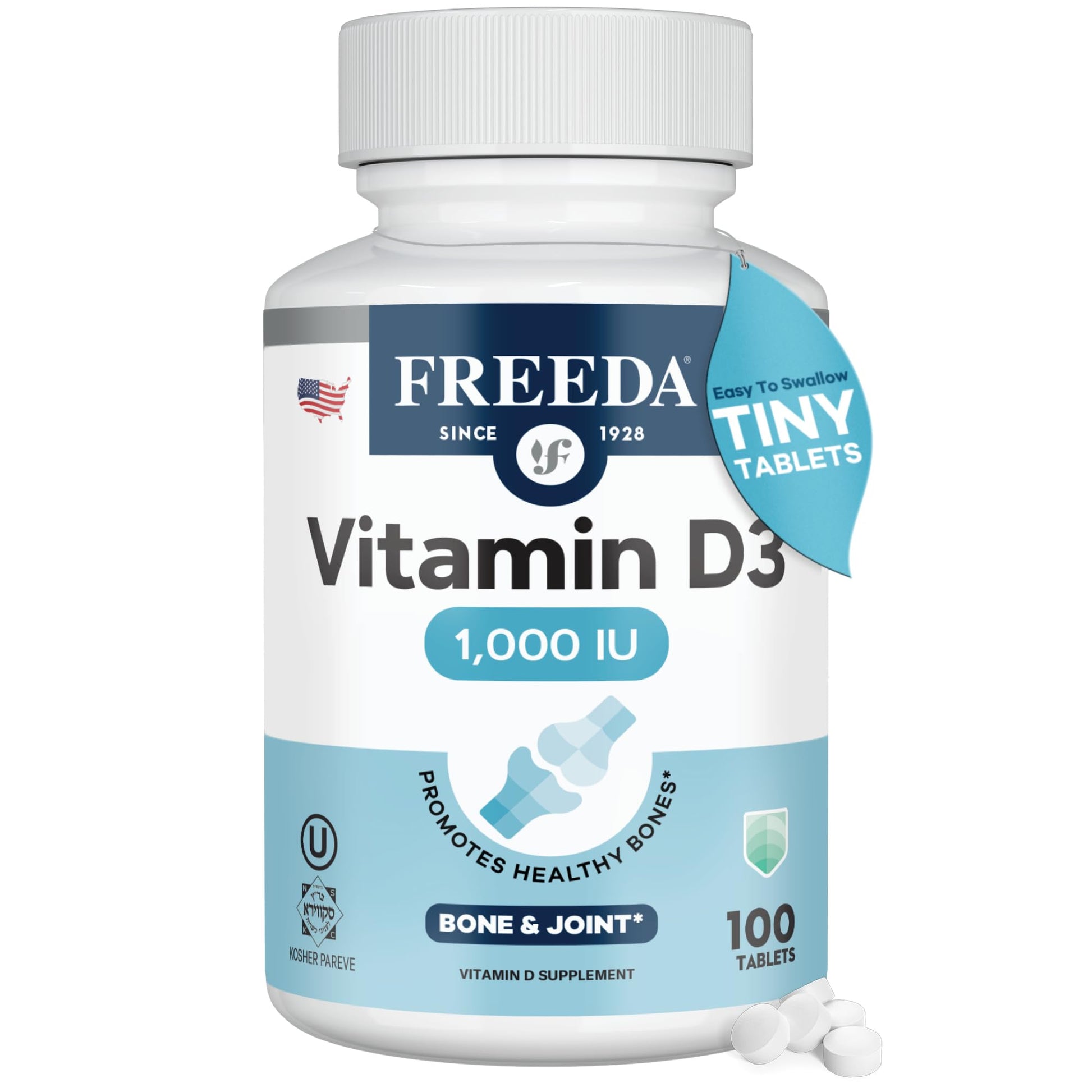 FREEDA Vitamin D3 1000 IU Tablets, 100 Count