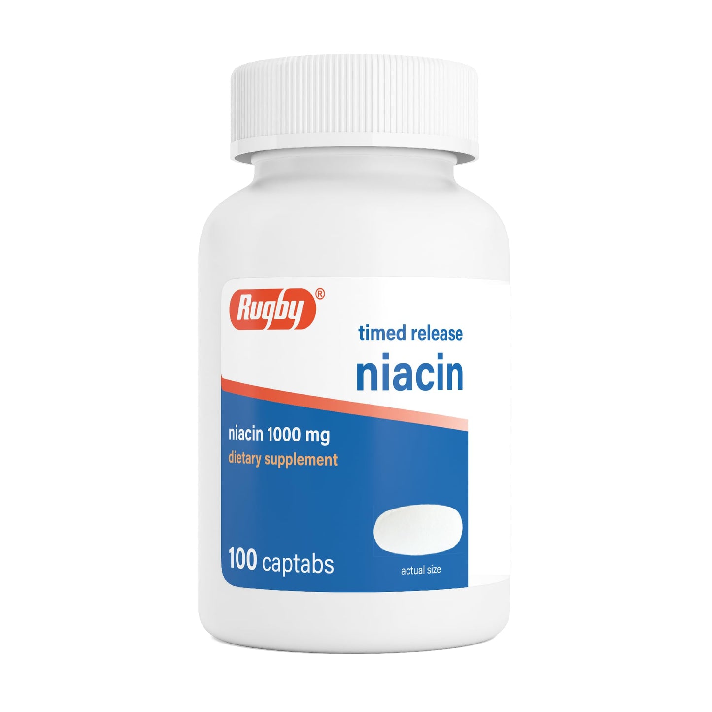 Rugby Laboratories Timed-Release Niacin 1000mg Dietary Supplement, 100 Tablets