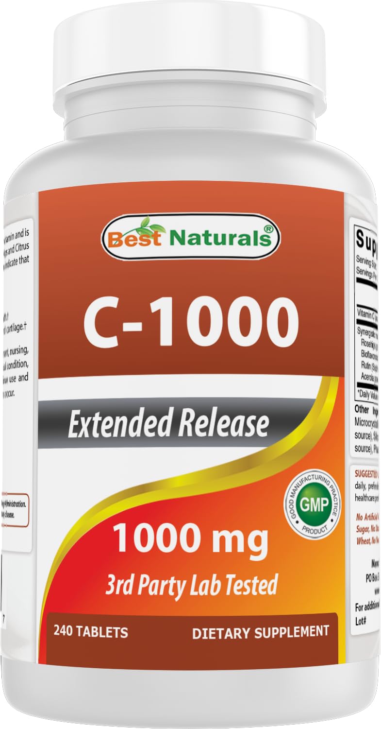Best Naturals Vitamin C 1000 mg Tablets with Rose Hips, Berry 240 Count