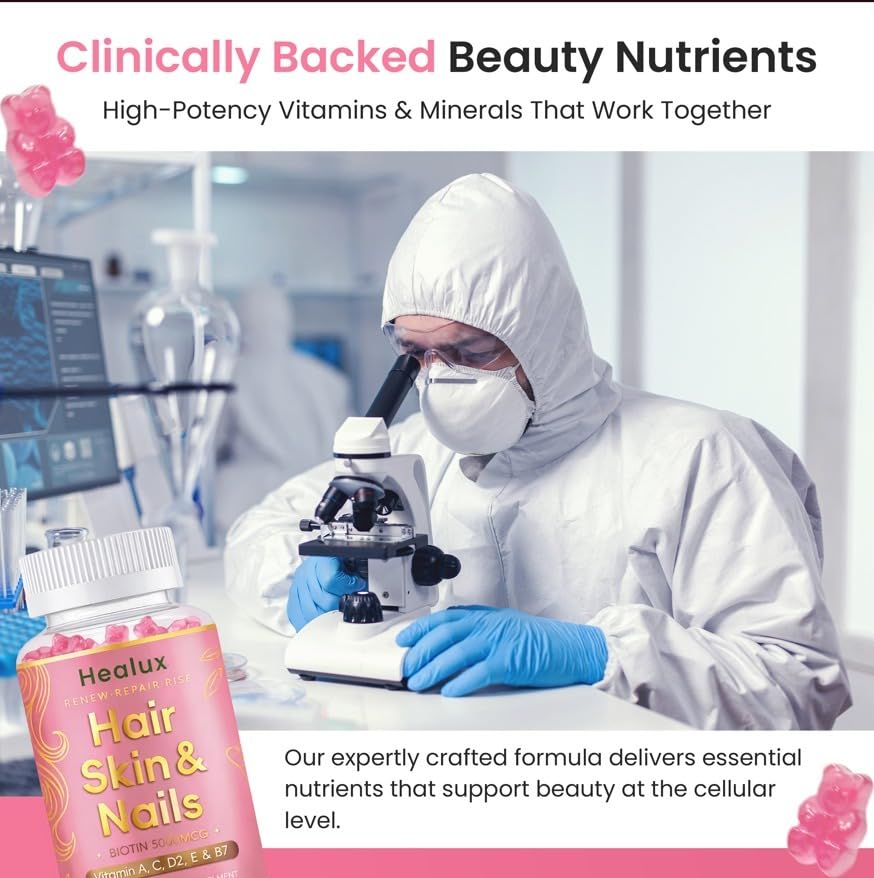 Healux Hair Skin and Nails Biotin Gummies 5000 mcg, 60 Gummies