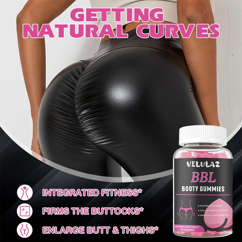 Velulaz Booty Gummies for Women - BBL Gummies with Multivitamins and Herbal Extracts - Strawberry Flavor, 60 Count