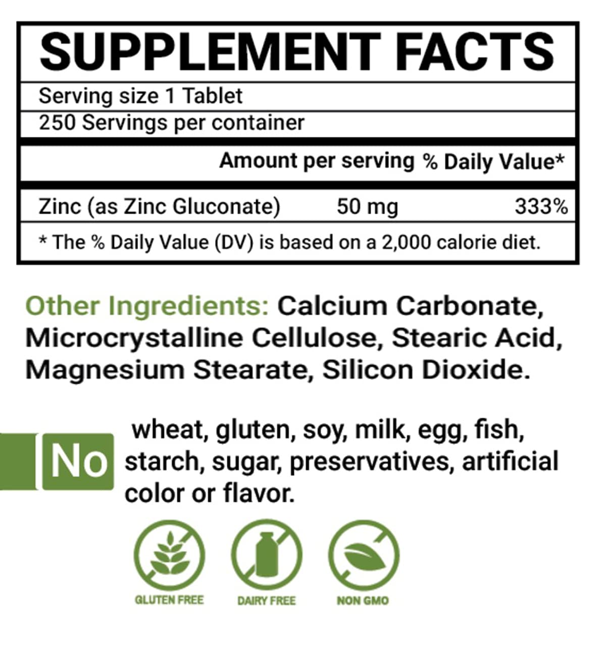 Peter's Choice Zinc Tablets Immune System Support 50mg, 250 Tablets