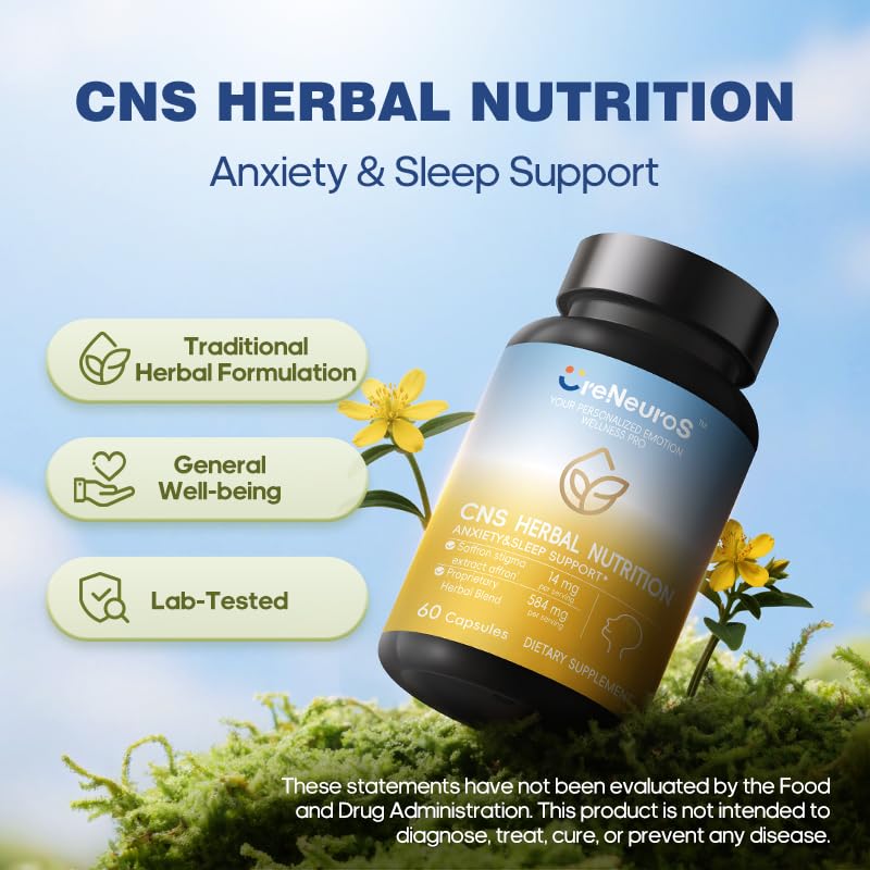 CreNeuroS CNS Herbal Nutrition 5-in-1 Botanical Calm Supplement with St. John's Wort, Saffron, Ashwagandha & Bacopa, 60 Capsules