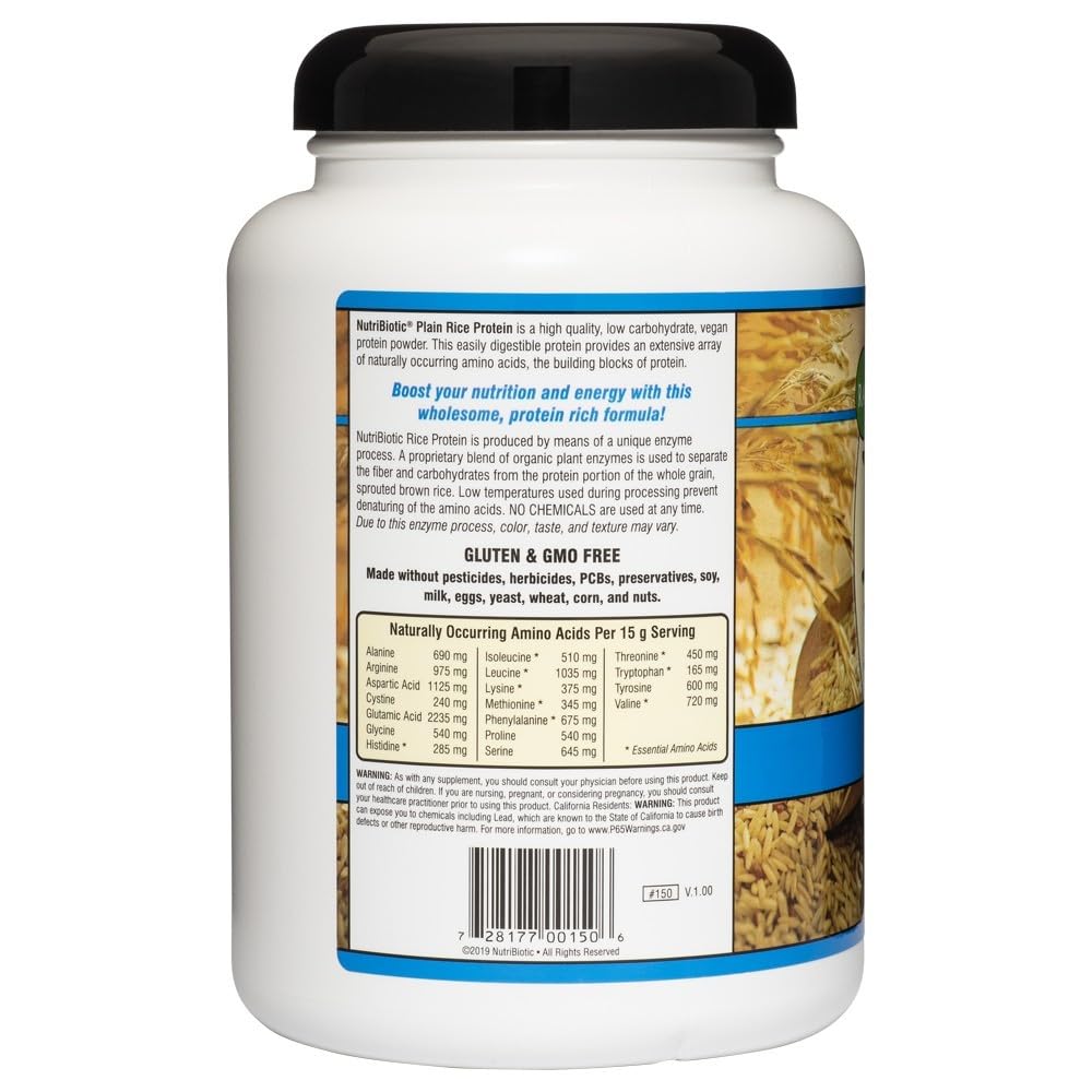 NutriBiotic Plain Rice Protein Powder, 1 lb 5 oz (600 g)
