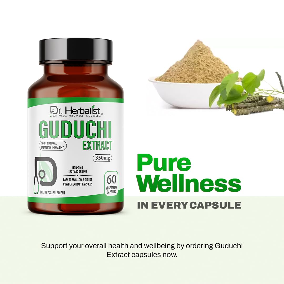 Dr. HERBALIST Guduchi Extract Capsules 350mg Tinospora cordifolia with tinosporin and giloin Supports Immune System Function & Healthy Stress Response* 60 Capsules