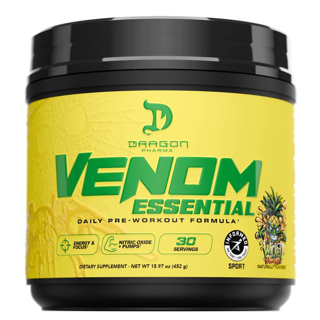 DRAGON PHARMA Venom Essential Pre Workout Powder Pineapple, 15.97 Ounce