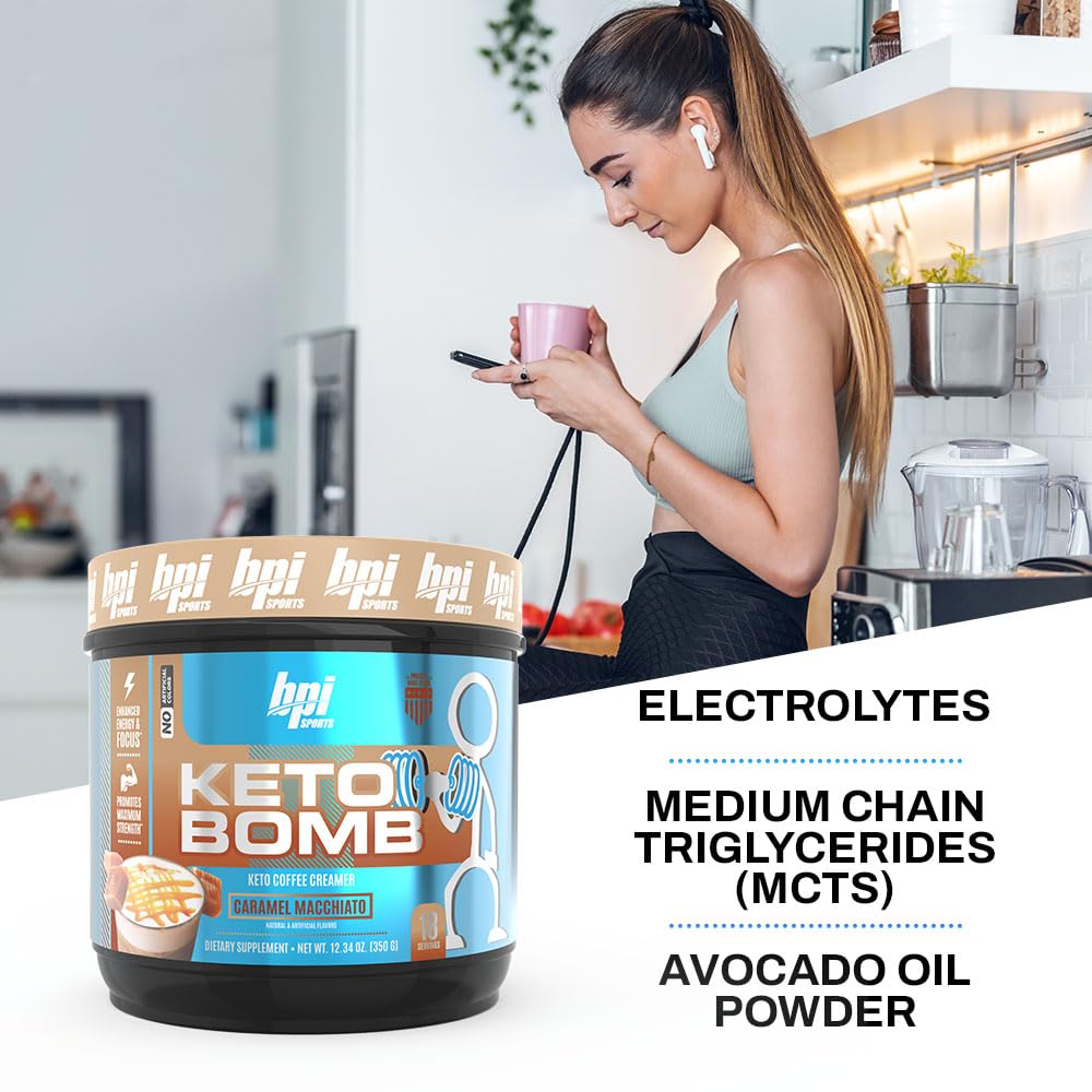 BPI Sports Keto Bomb Coffee Creamer Powder, Caramel Macchiato, 16.5 Servings