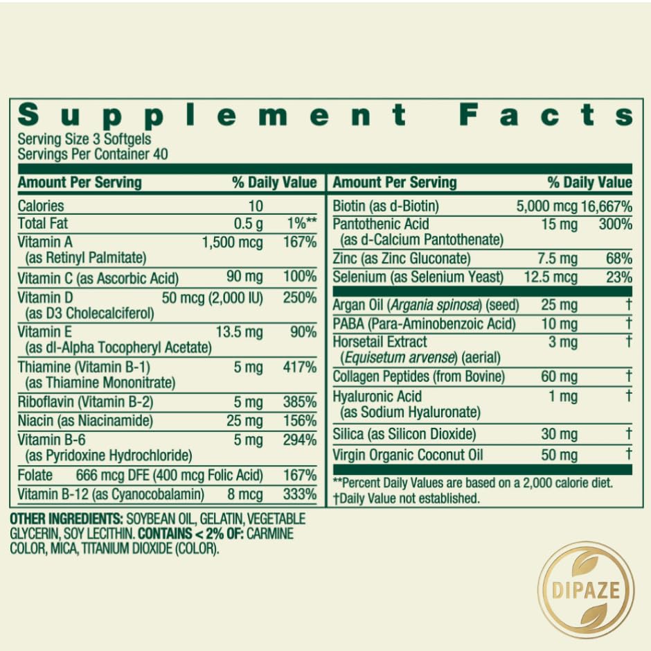 Generic Hair, Skin & Nails Dietary Supplement Biotin 5000 mcg Capsules, 120 Count
