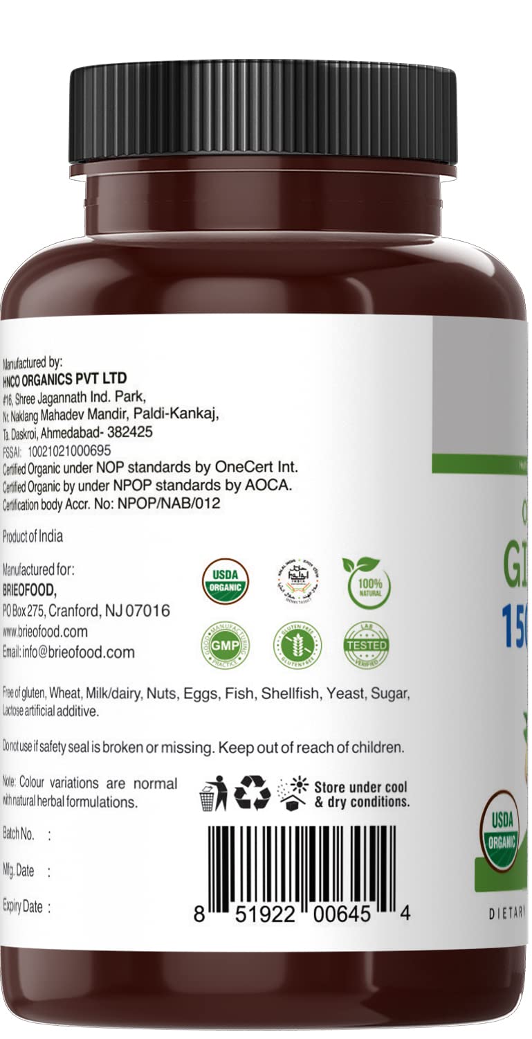 Brieofood Organic Ginger 1500mg, 90 Tablets