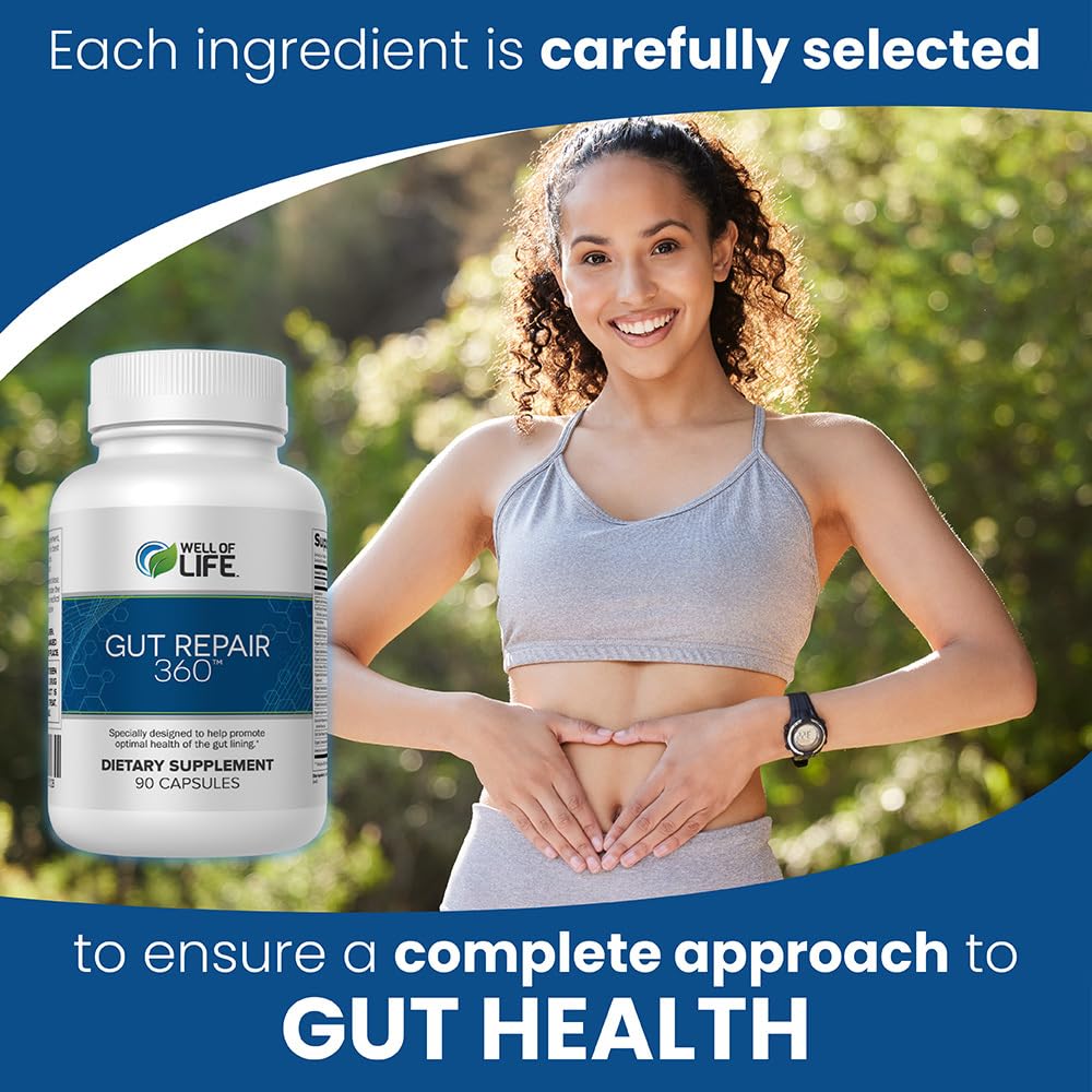 Well of Life Gut Repair Supplement – Digestive Health & Gut Support with Butyrate, L-Glutamine & Zinc Carnosine – Gut Lining Support Capsules, 90 Capsules