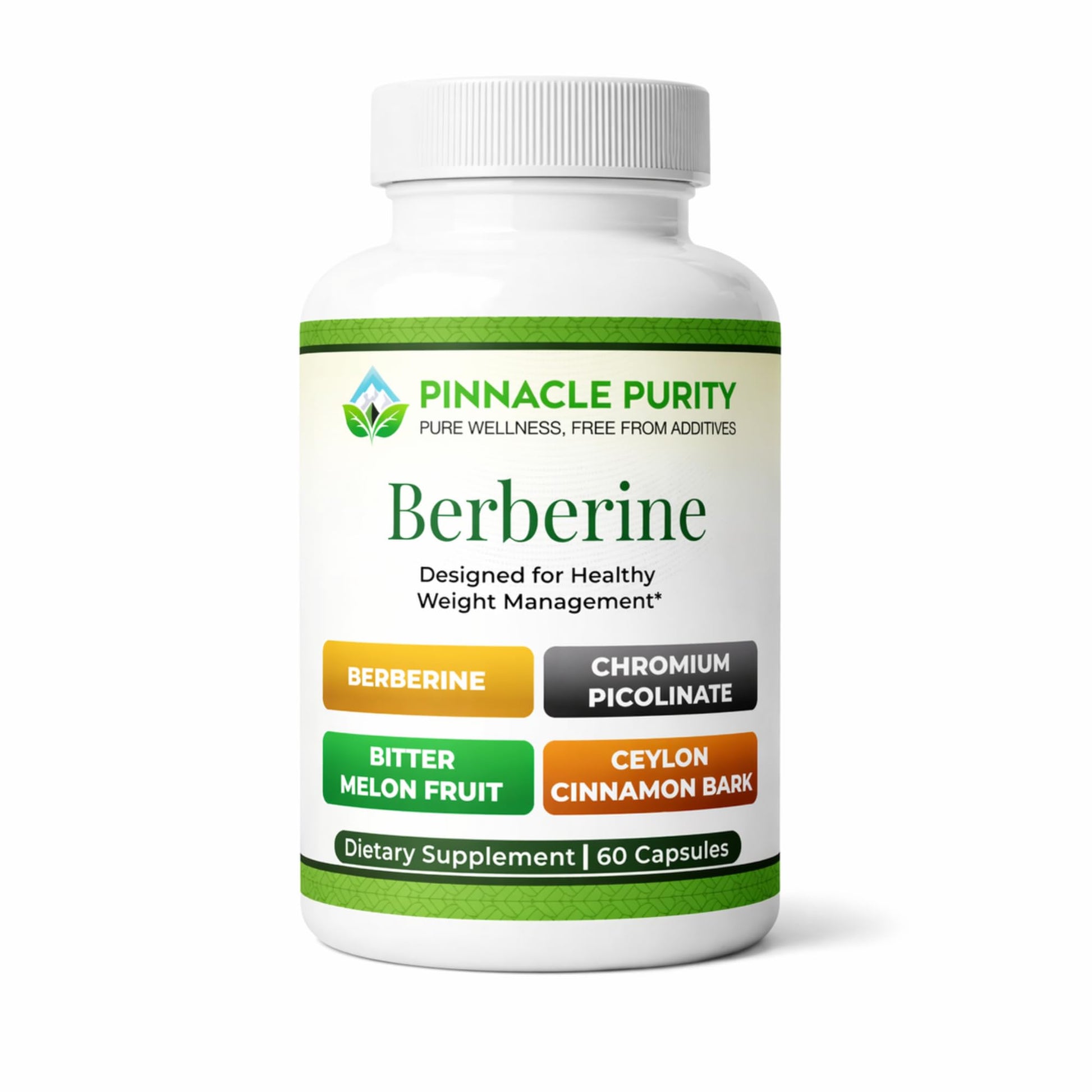 Pinnacle Purity Berberine HCL Supplement with Chromium Picolinate Capsules, 60 Capsules