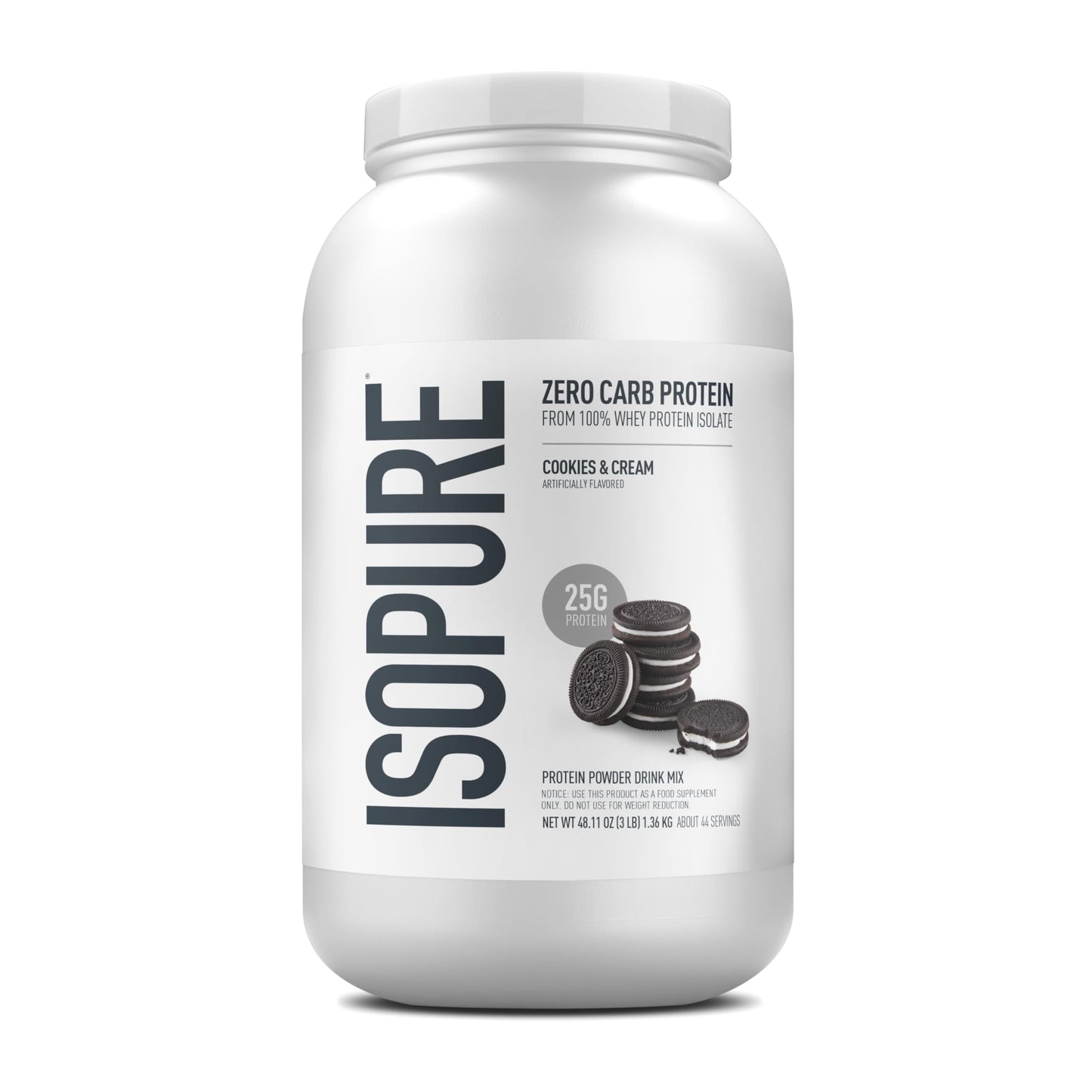 Isopure Zero Carb 100% Pure Whey Isolate Protein Powder Cookies & Cream, 48 Servings, 3 lb