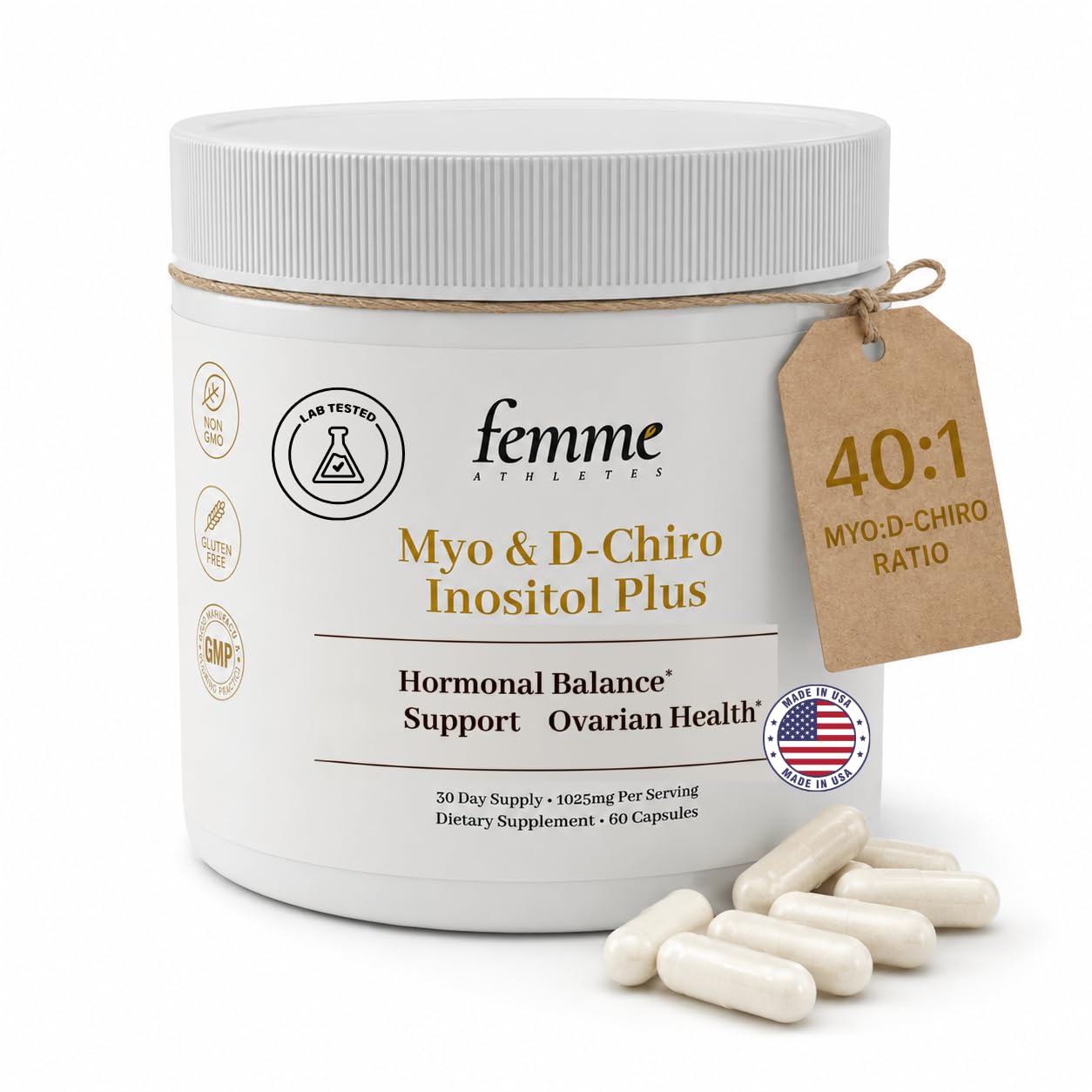 Femme Athletes Myo & D-Chiro Inositol 2050mg, 40:1 Caronositol 60 Capsules