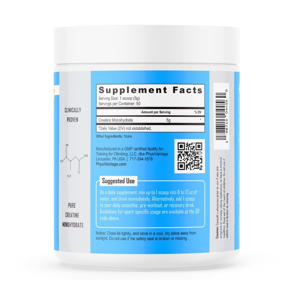 PhysiVantage Creatine Monohydrate – Pure Micronized 5g Dose Powder, 8.8 oz