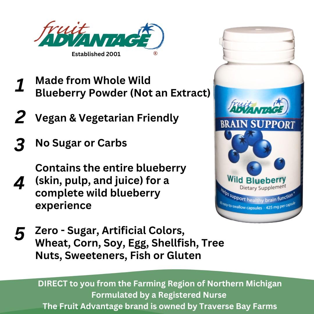 Fruit Advantage Wild Blueberry Dietary Supplement Capsules, 60 Vegetarian Capsules, 425 mg