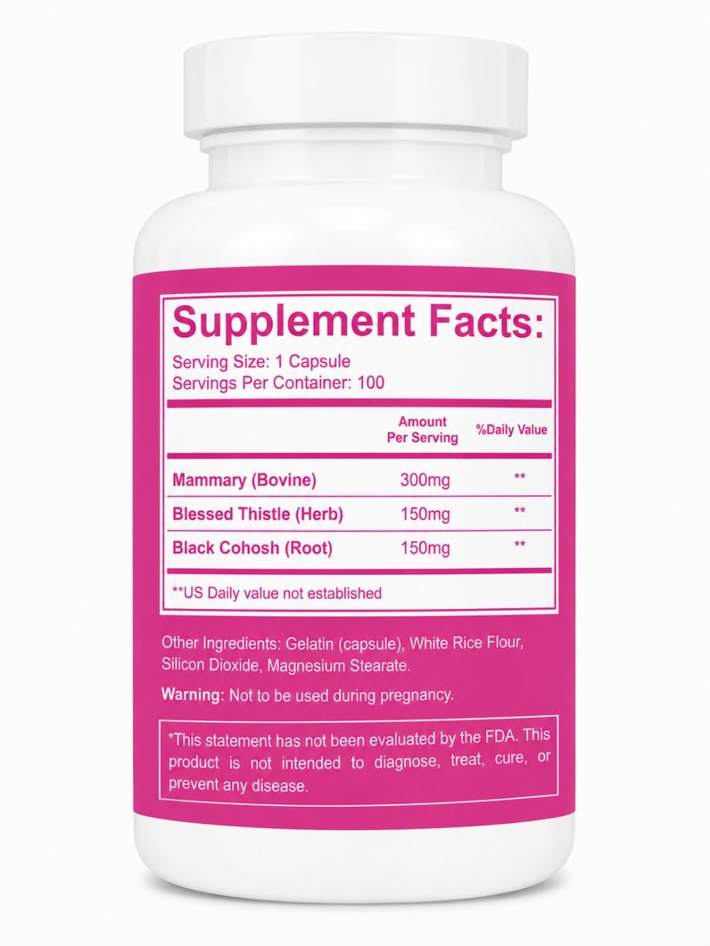 SOR, Inc. Super Strength Mammary Natural Breast Enhancement Formula Bovine Mammary Glandular Capsules 100 Capsules