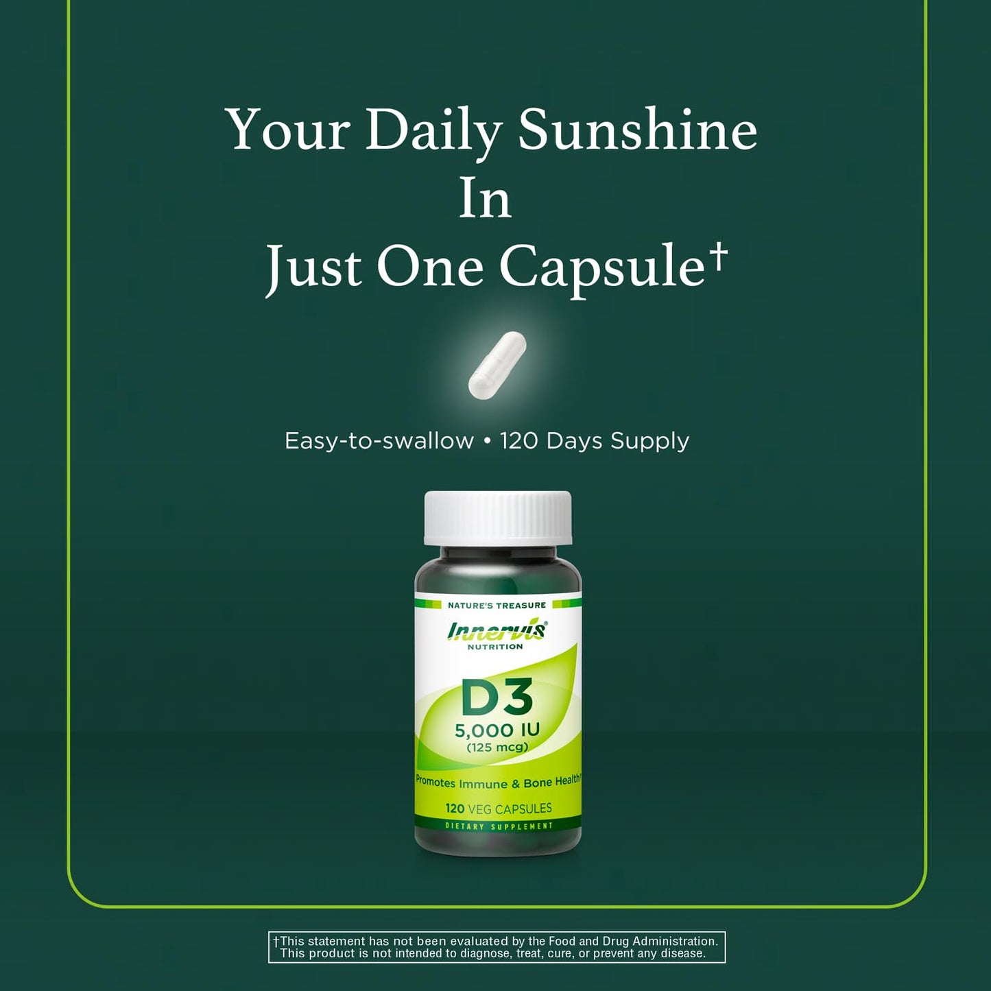 INNERVISNUTRITION Vitamin D3 5000 IU Capsule, 120 Veg Capsules
