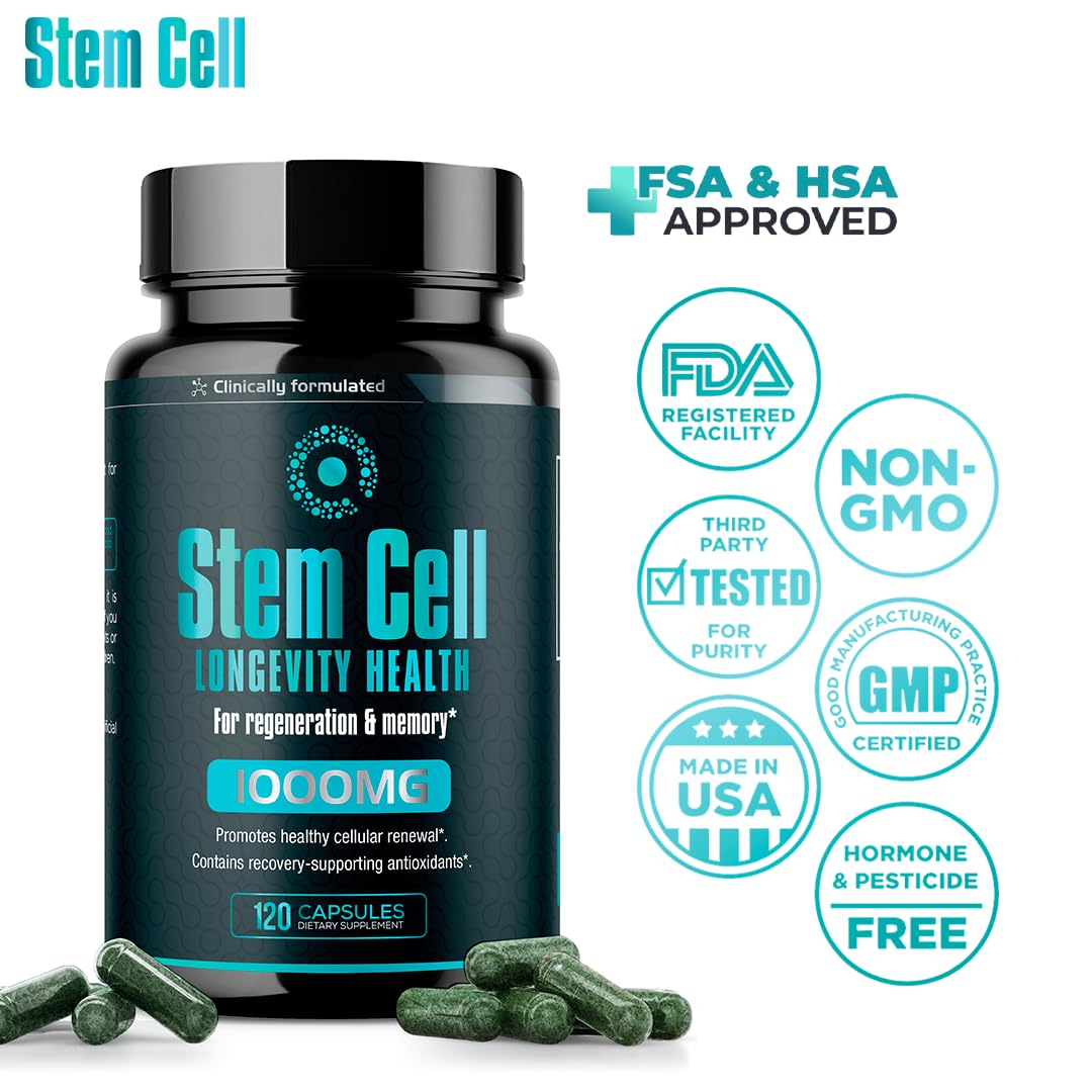 AURA VITAMINS Premium Stem Cell Supplements 1000mg Capsules, 120 Count
