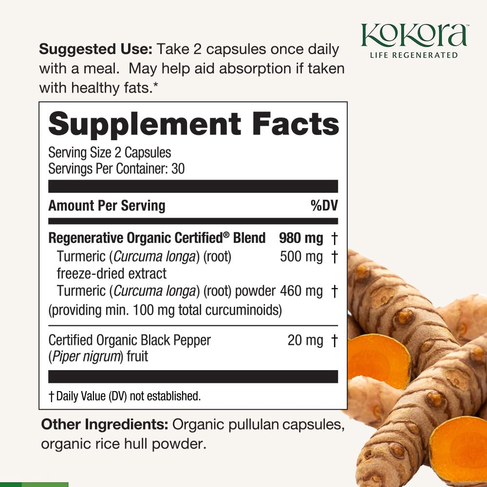 kokora Regenerative Turmeric Curcuminoids Vegan Non-GMO Capsules 60
