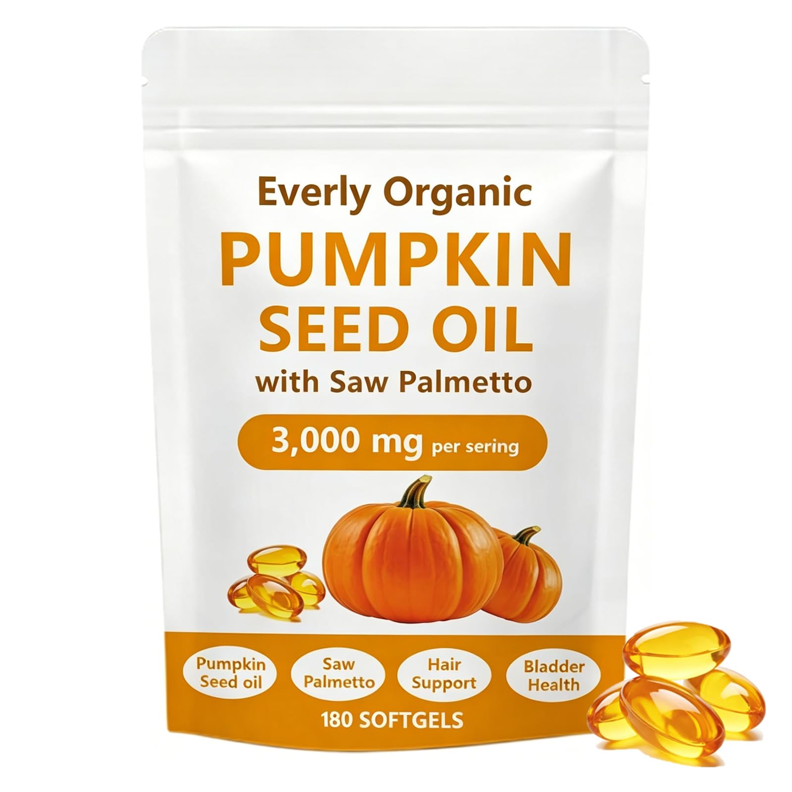 Everly Organic Pumpkin Seed Oil with Saw Palmetto Softgels 180