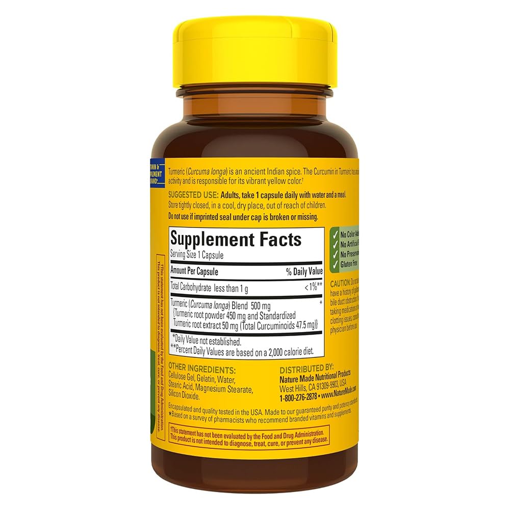 Nature Made Turmeric 500 mg Capsules, 60 Count