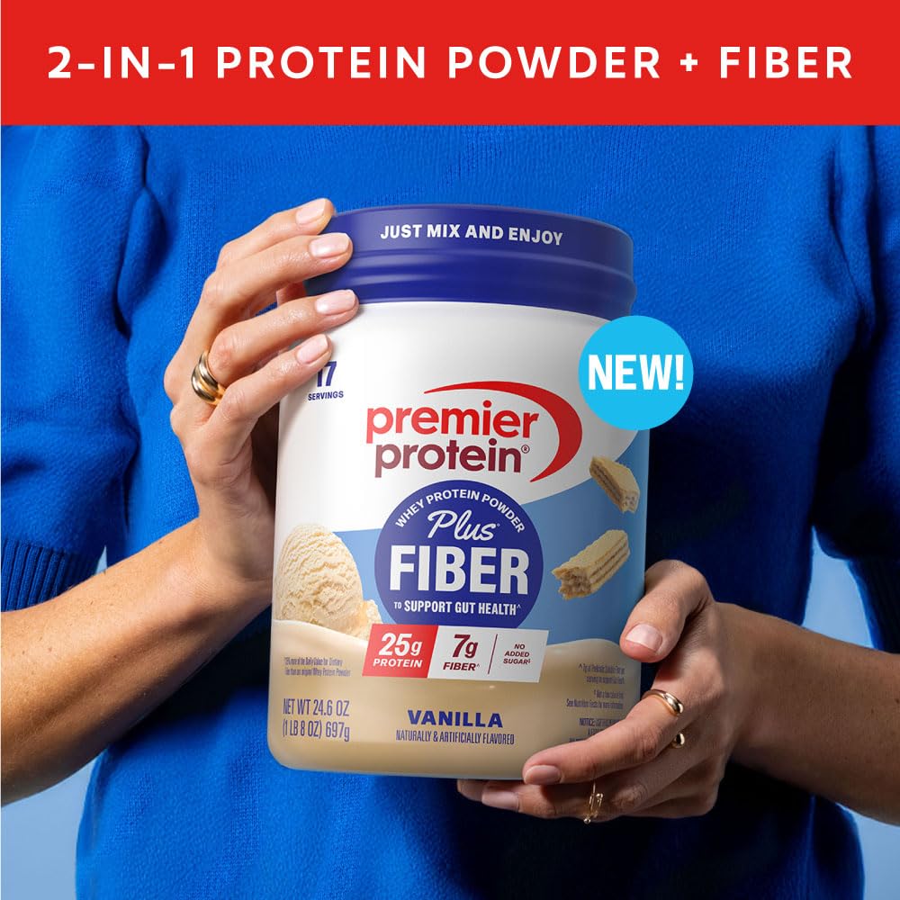 Premier Protein Powder Plus Fiber Vanilla Powder, 24.6 oz