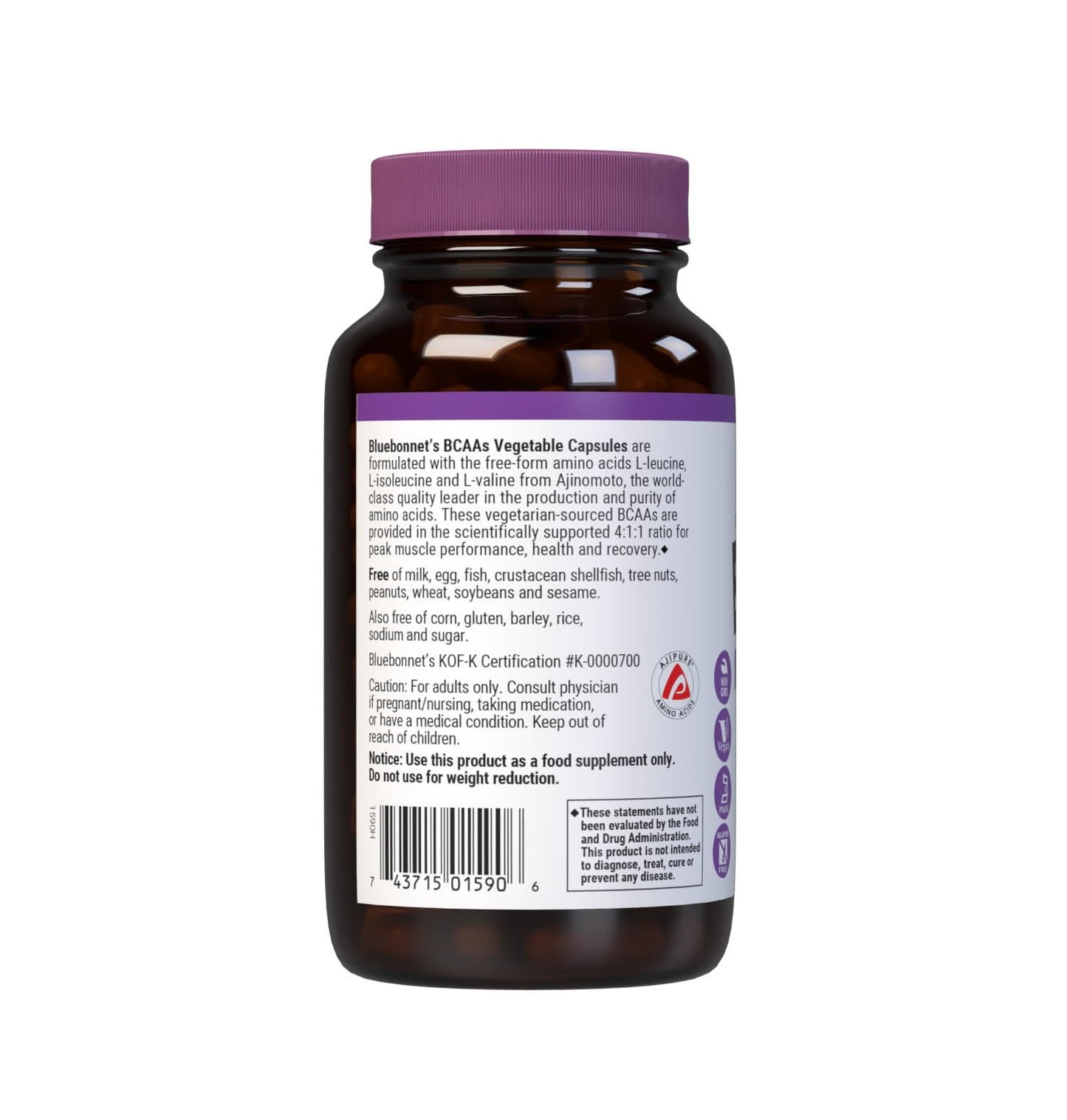 BlueBonnet BCAAs 4:1:1 Ratio, 120 Vegetable Capsules