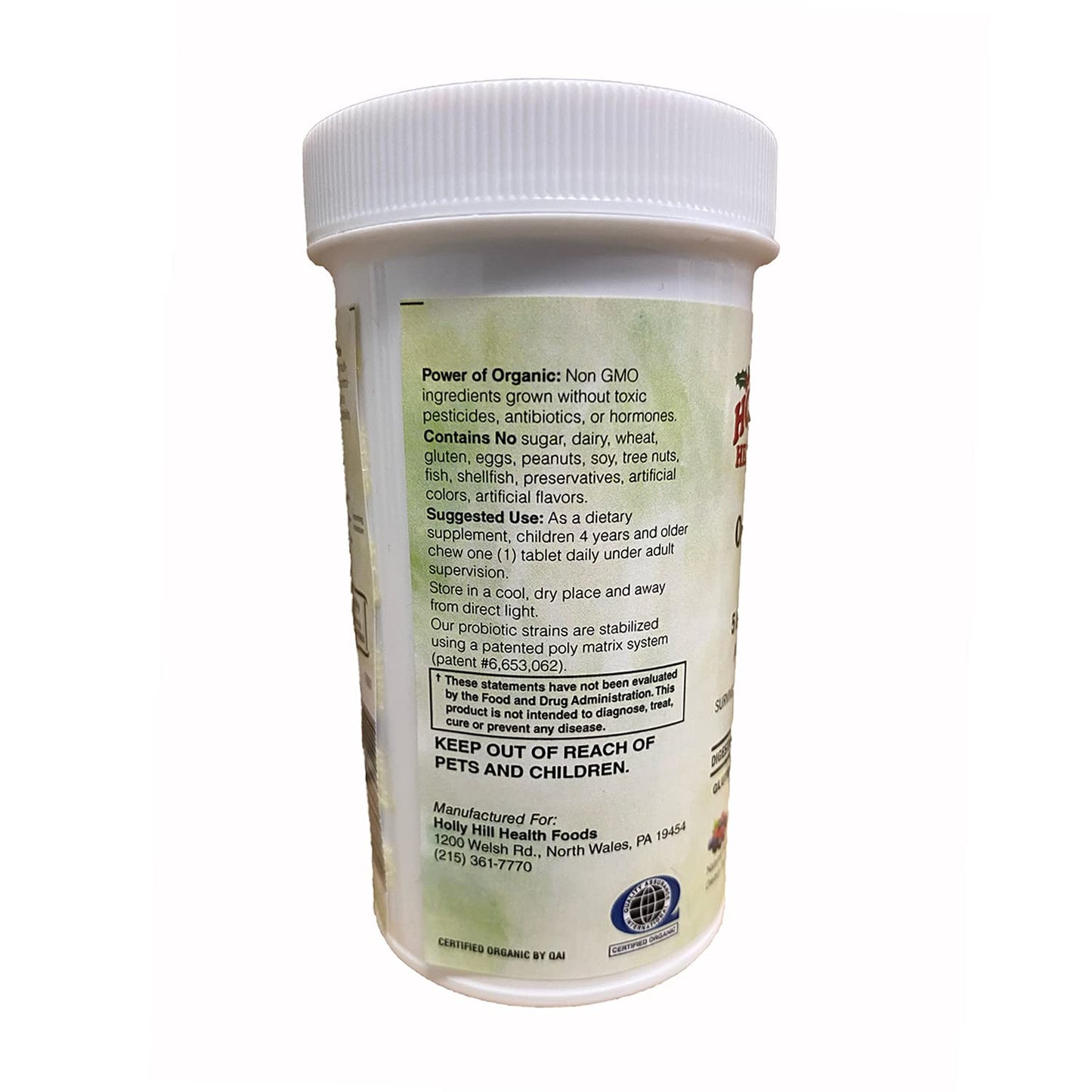 Holly Hill Health Foods Organic Kids Comfort 5 Billion Probiotic Chewable Tablets 30 Count