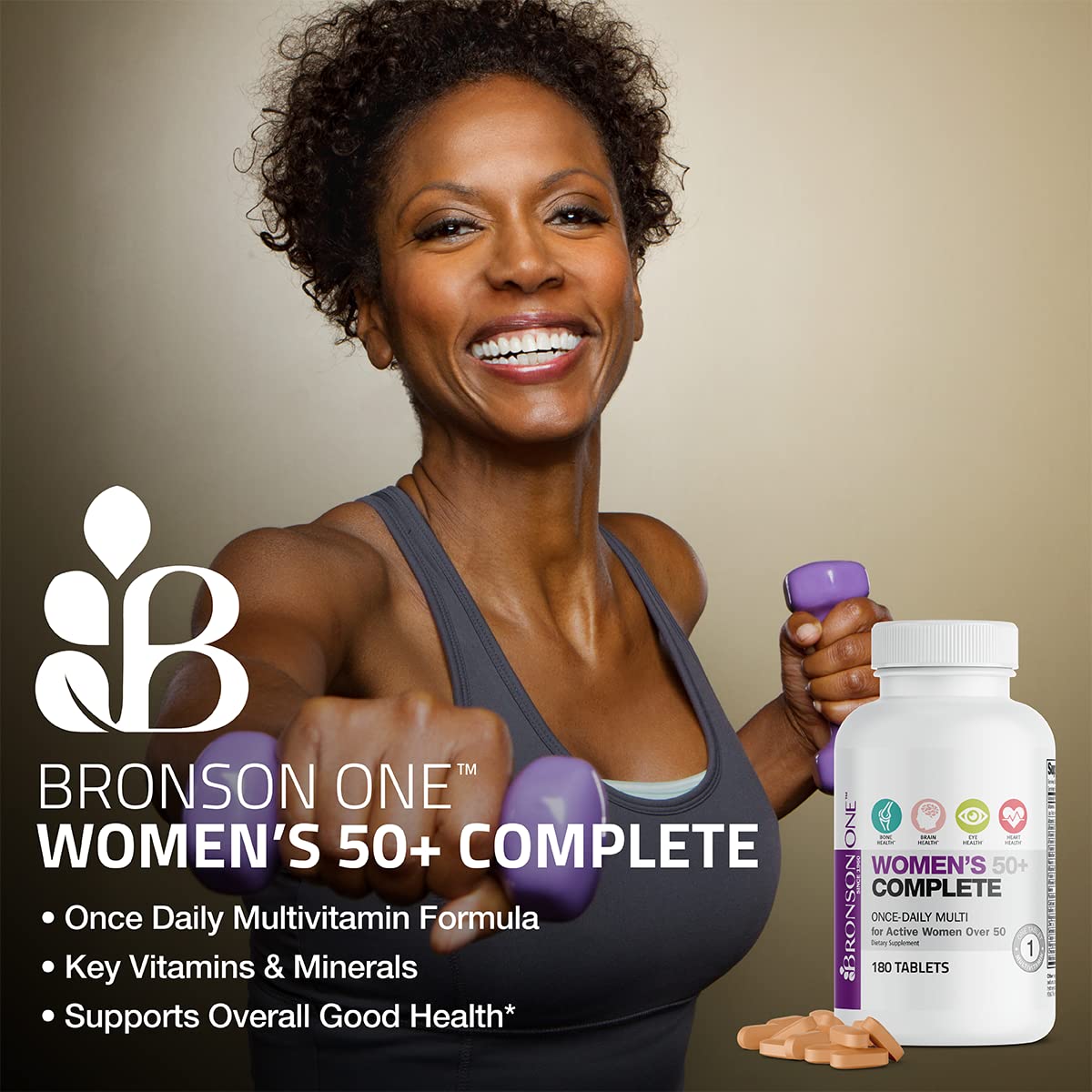 Bronson ONE Daily Women 50+ Complete Multivitamin Multimineral Tablets, 180 Tablets