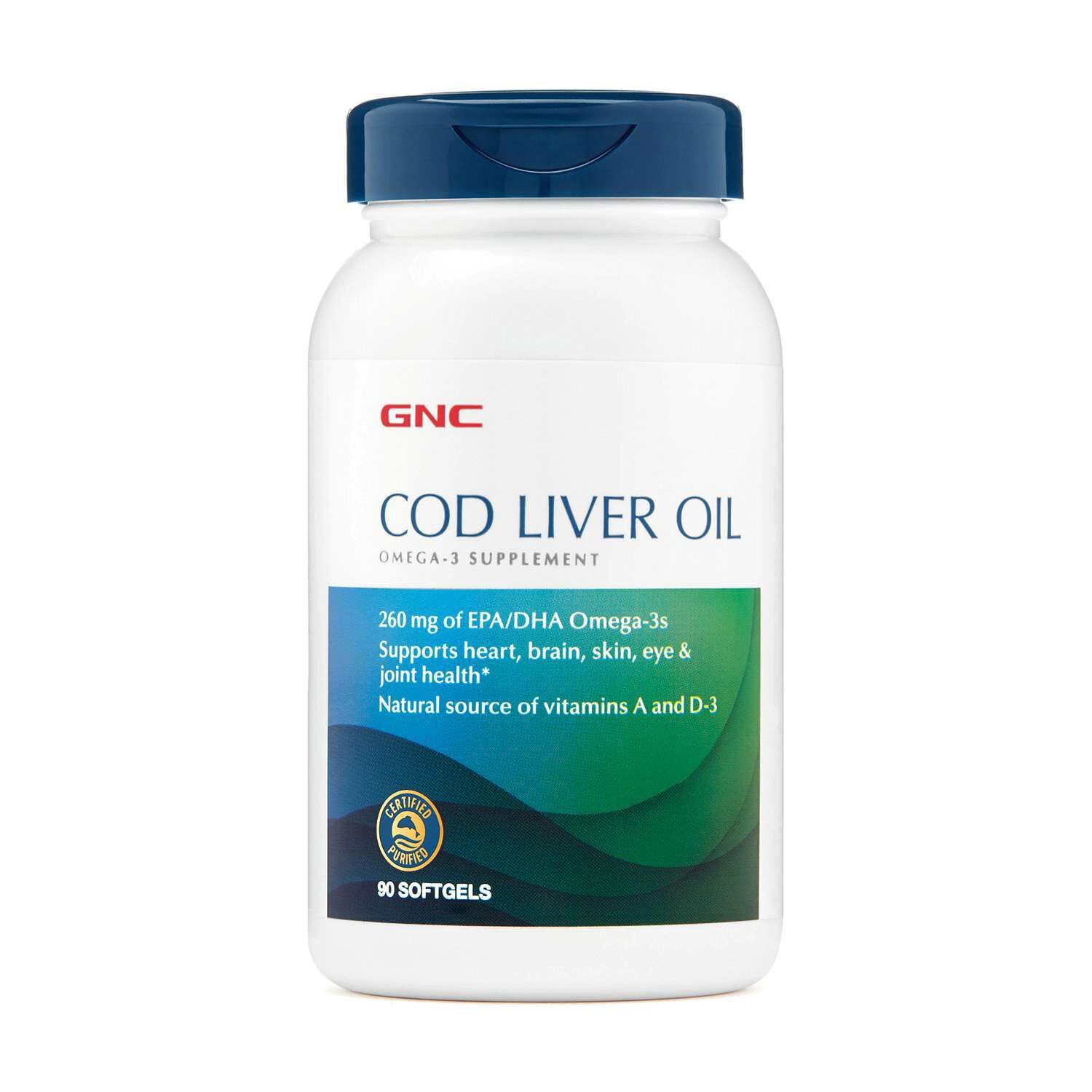 GNC Cod Liver Oil Omega 3, 260mg EPA & DHA Softgels, 90 Count