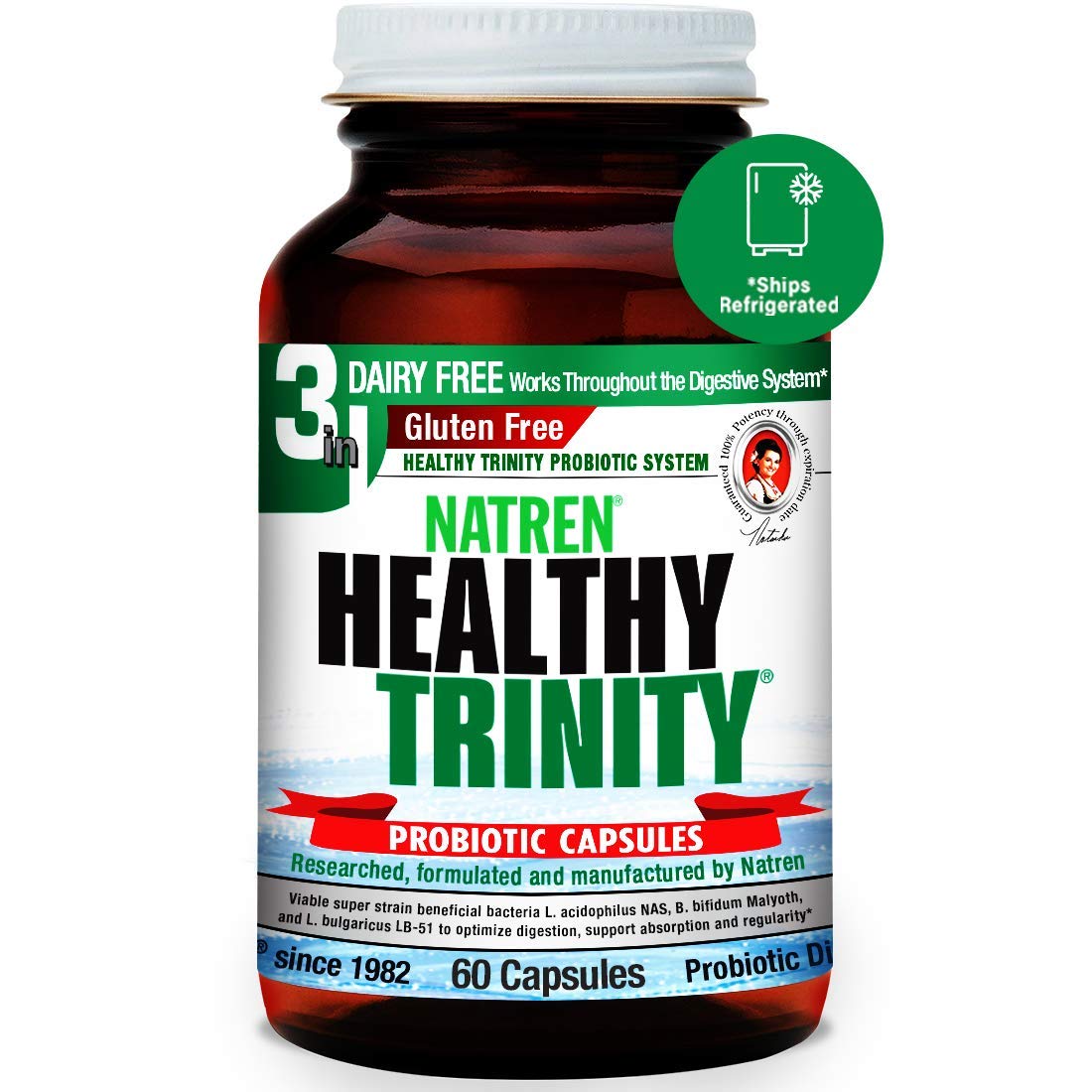 Natren Healthy Trinity Probiotics Supplement Capsules, 60 Count